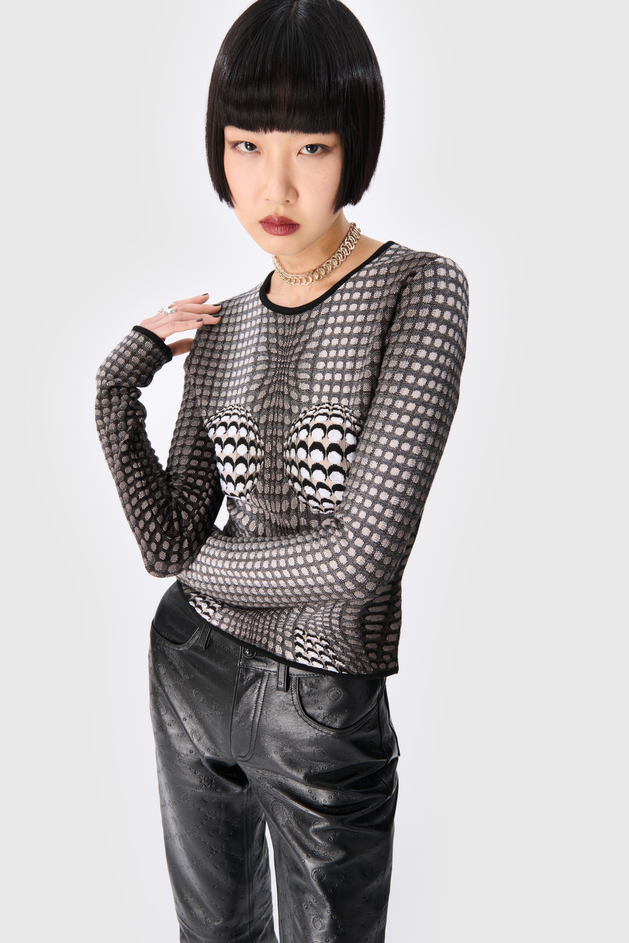 Moon Skin Jacquard Knit Fitted Sweater - 3