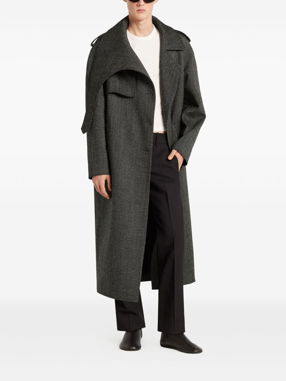asymmetric-collar long coat - 6