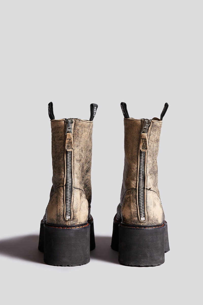R13 DOUBLE STACK BOOTS (W/ VISIBLE GROMMETS = 9) - DISTRESSED BROWN - R13 outlook