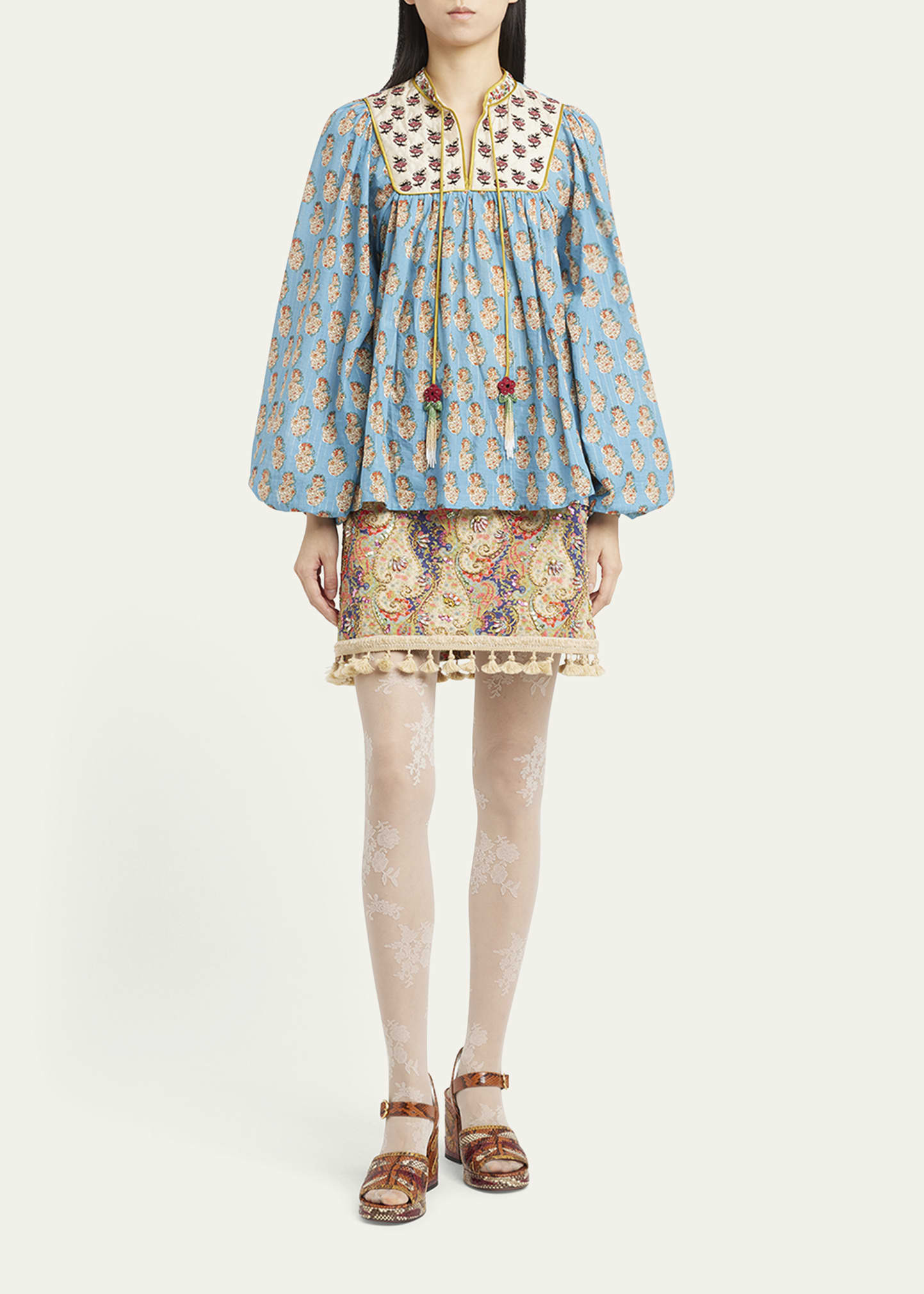Embellished Tassel-Trim Piquet Mini Skirt - 2