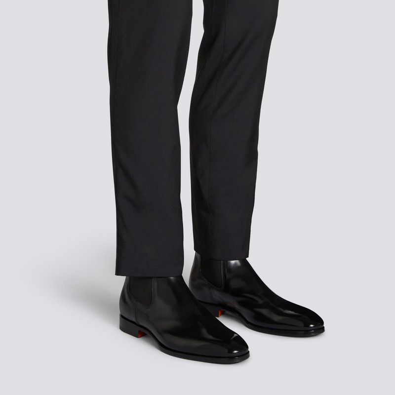 Santoni Men’s black leather Chelsea boot outlook