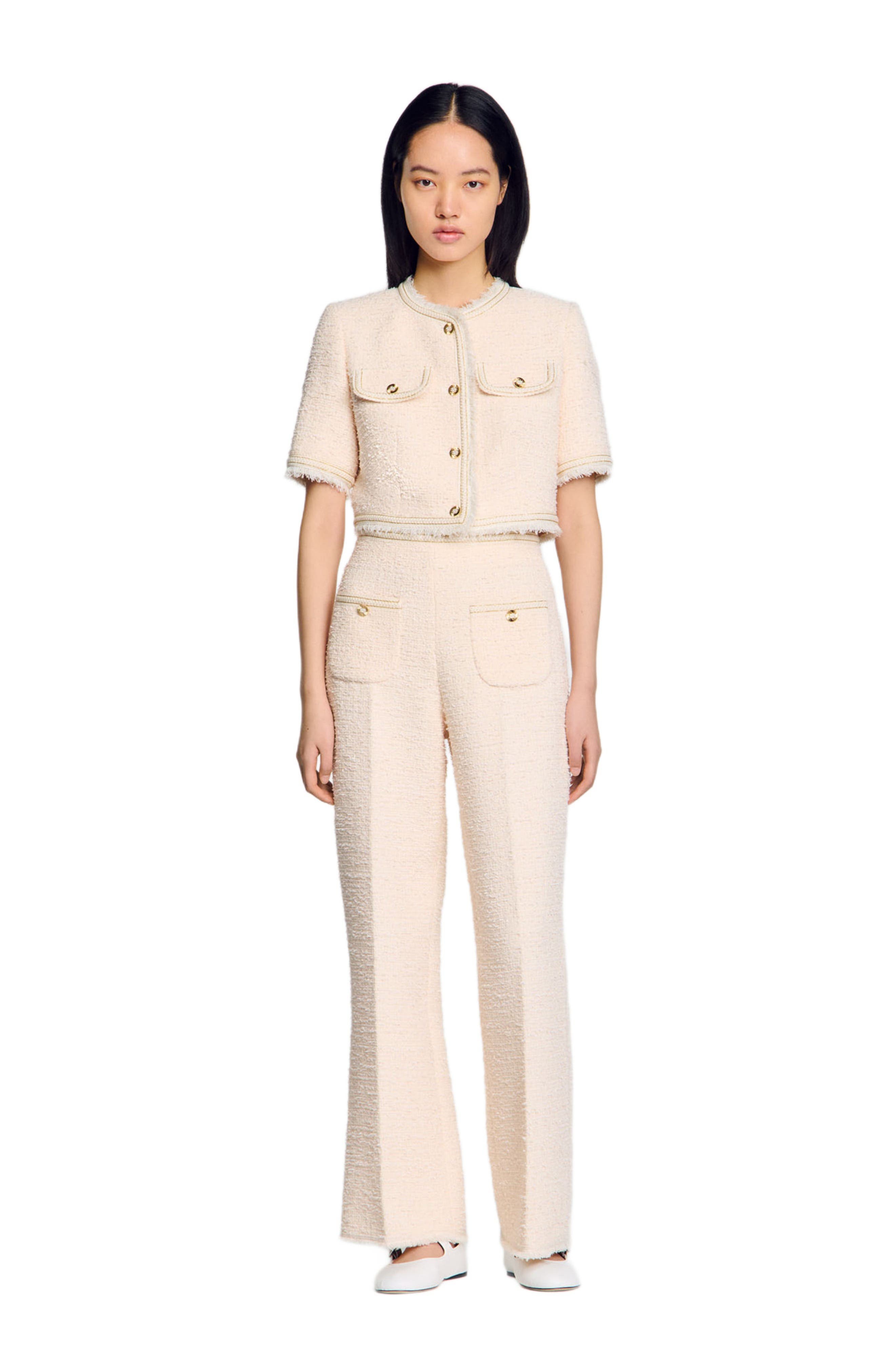 SANDRO Decorative tweed trousers in Ecru /Pink at Nordstrom - 3