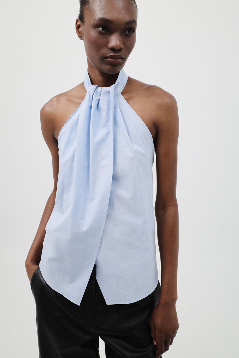 Oxford Halter Tie Back Top - Ciel Blue 8