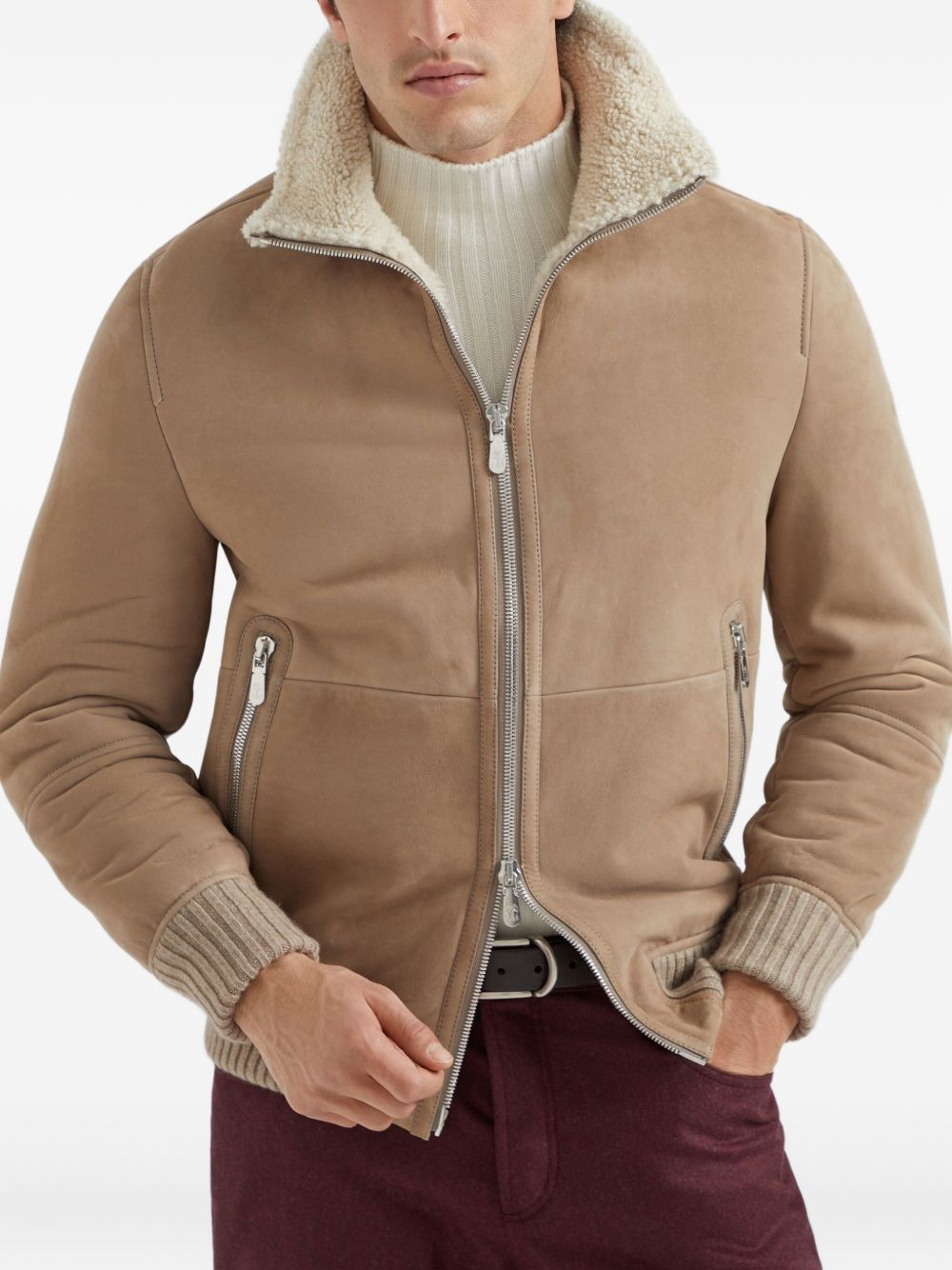 SHEARLING-COLLARED SUEDE JACKET - 4