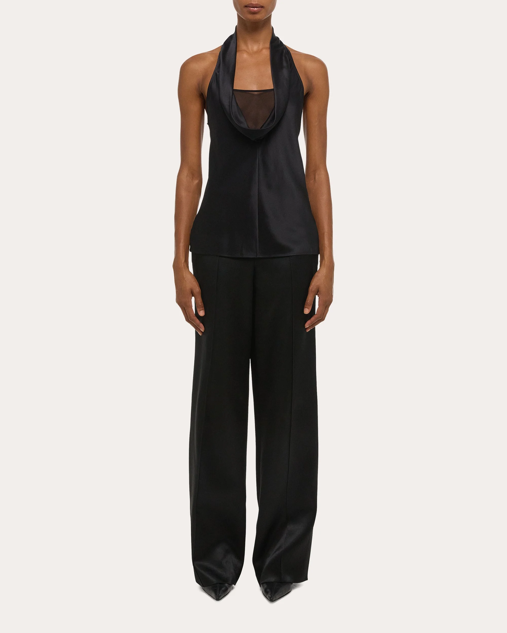 Silk Bias-Cut Cowl Neck Top - 1