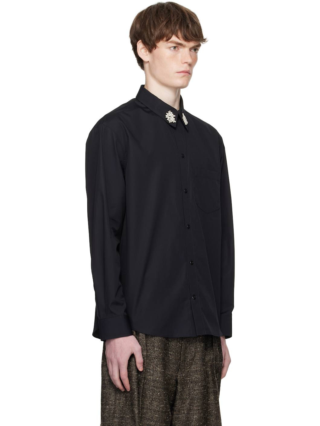 Black Beaded Flower Cluster Classic Shirt - 2