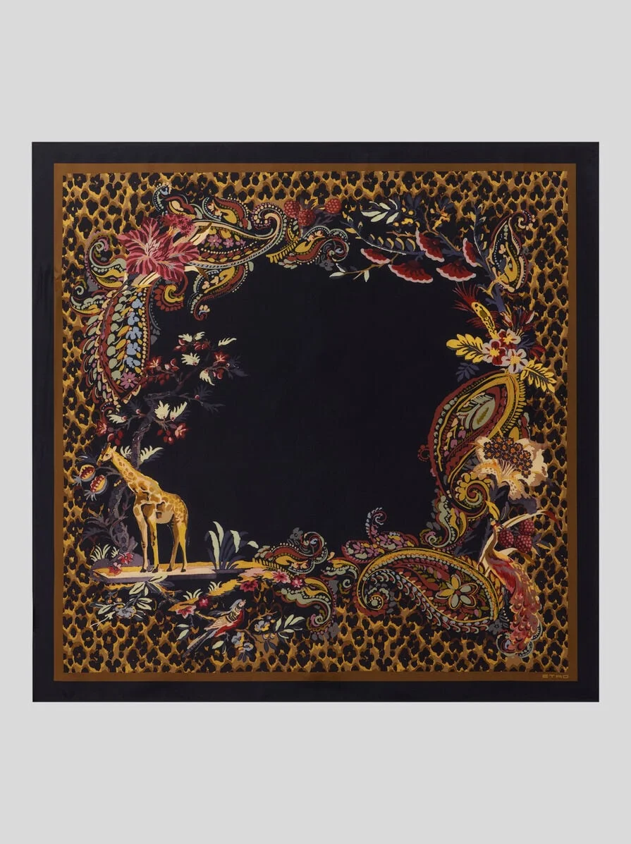 SILK TWILL SCARF WITH LEOPARD AND PAISLEY MOTIF - 1