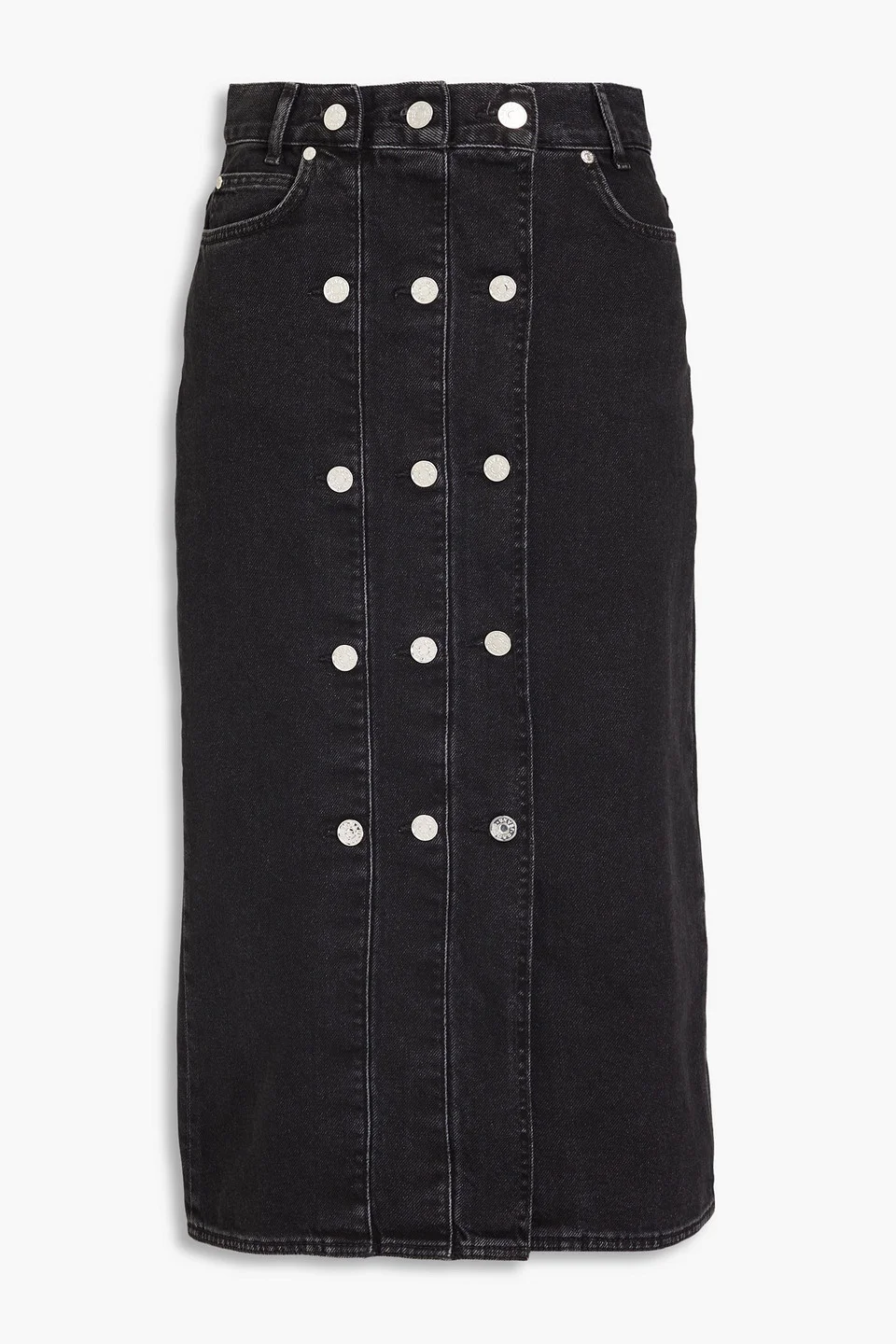 Button-embellished denim midi skirt - 1