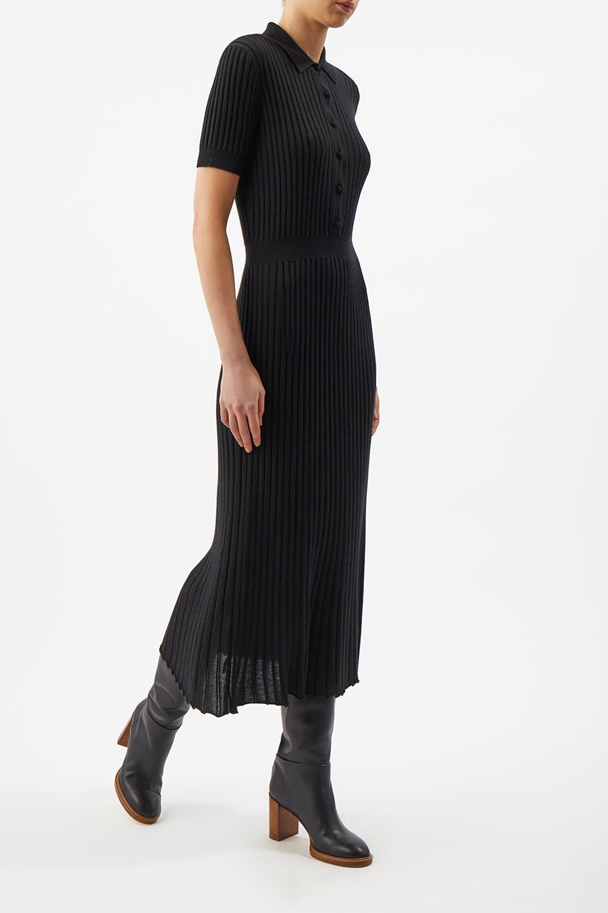 Amor Ribbed Dress in Black Silk Cashmere - 3