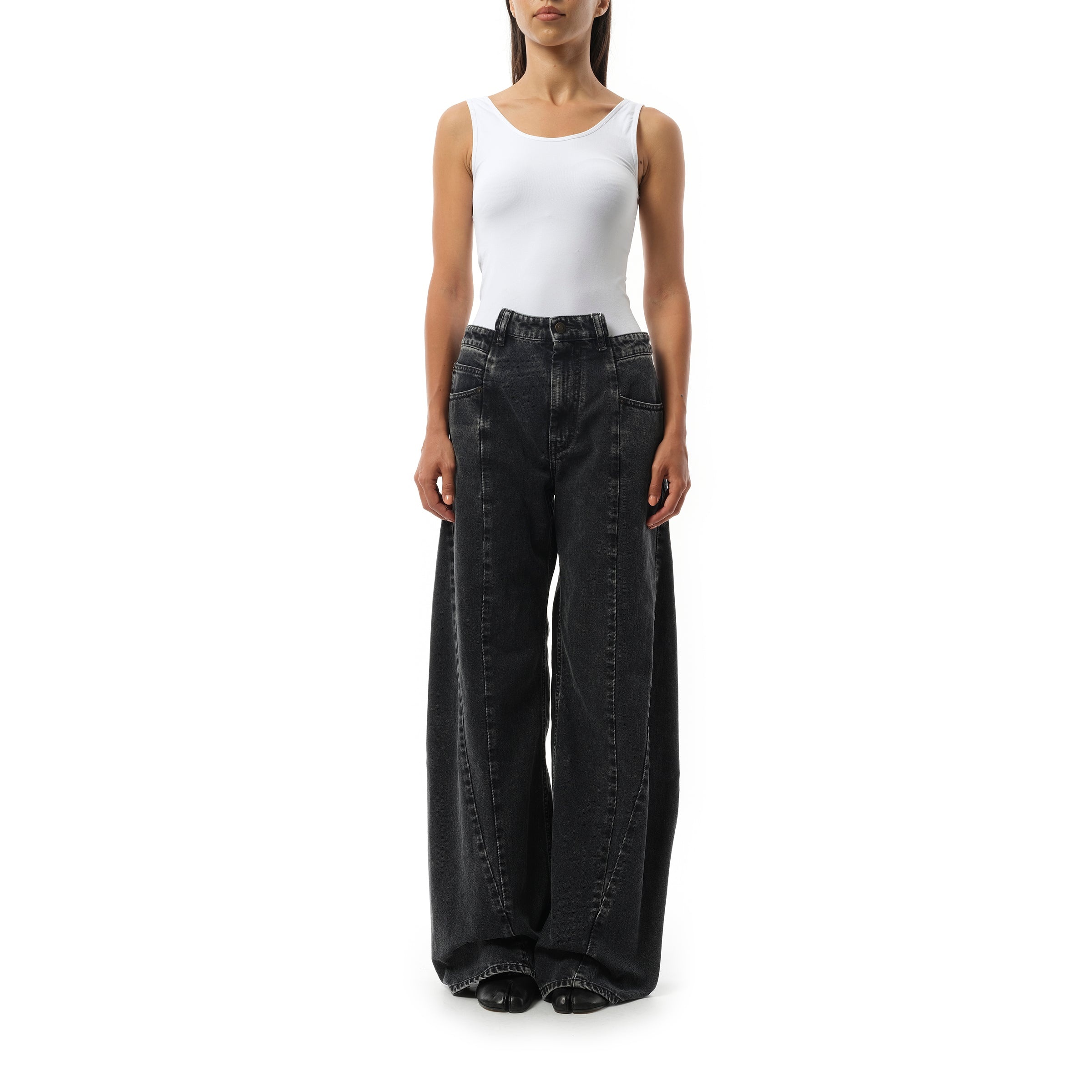 Cut Out Waistband Relaxed Fit Denim Jeans in Black - 4