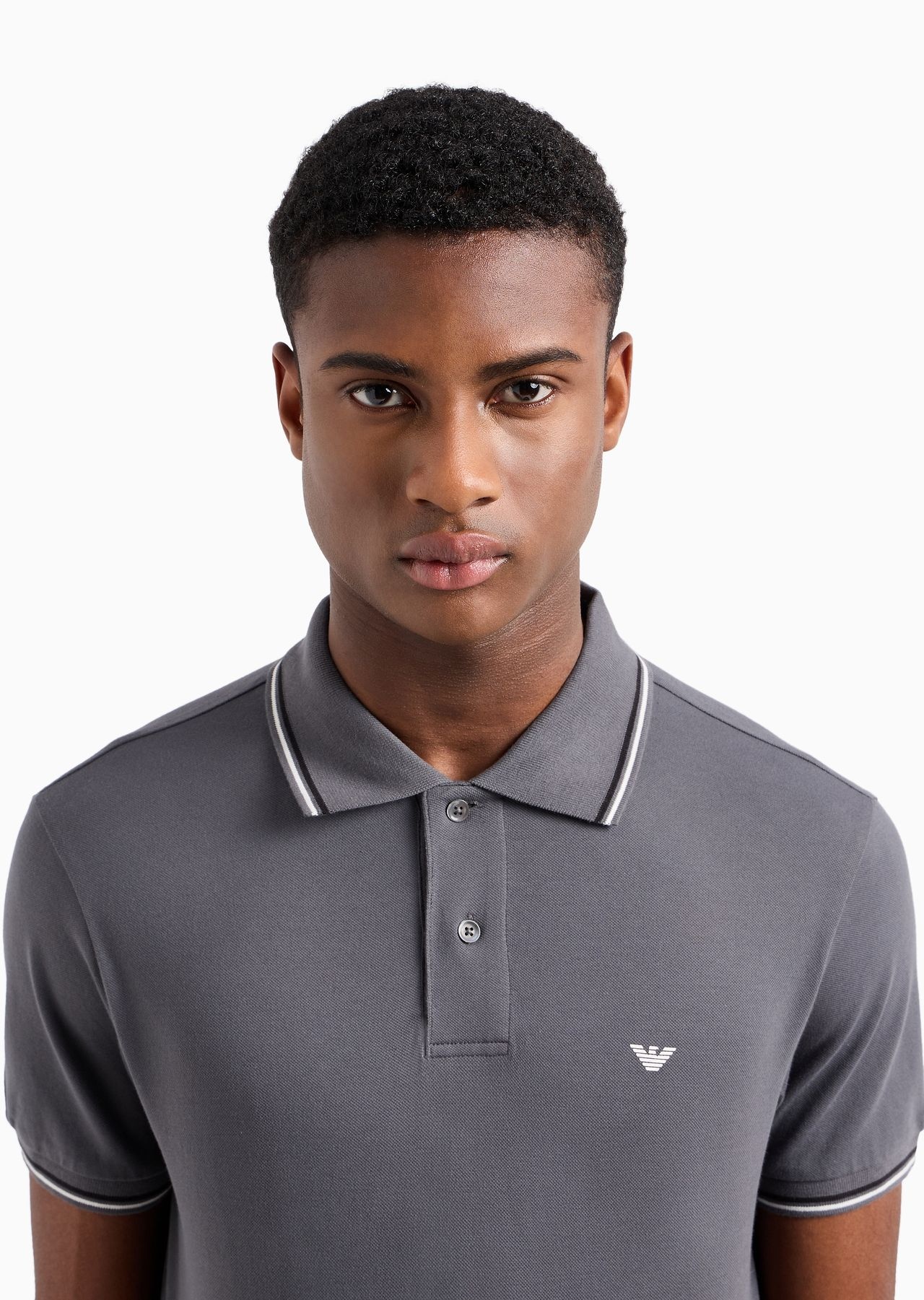 Slim-fit stretch piqué polo shirt with micro eagle - 5