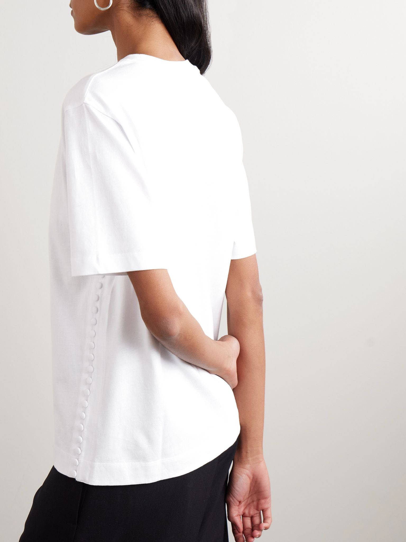 Button-detailed cotton-jersey T-shirt White - 4