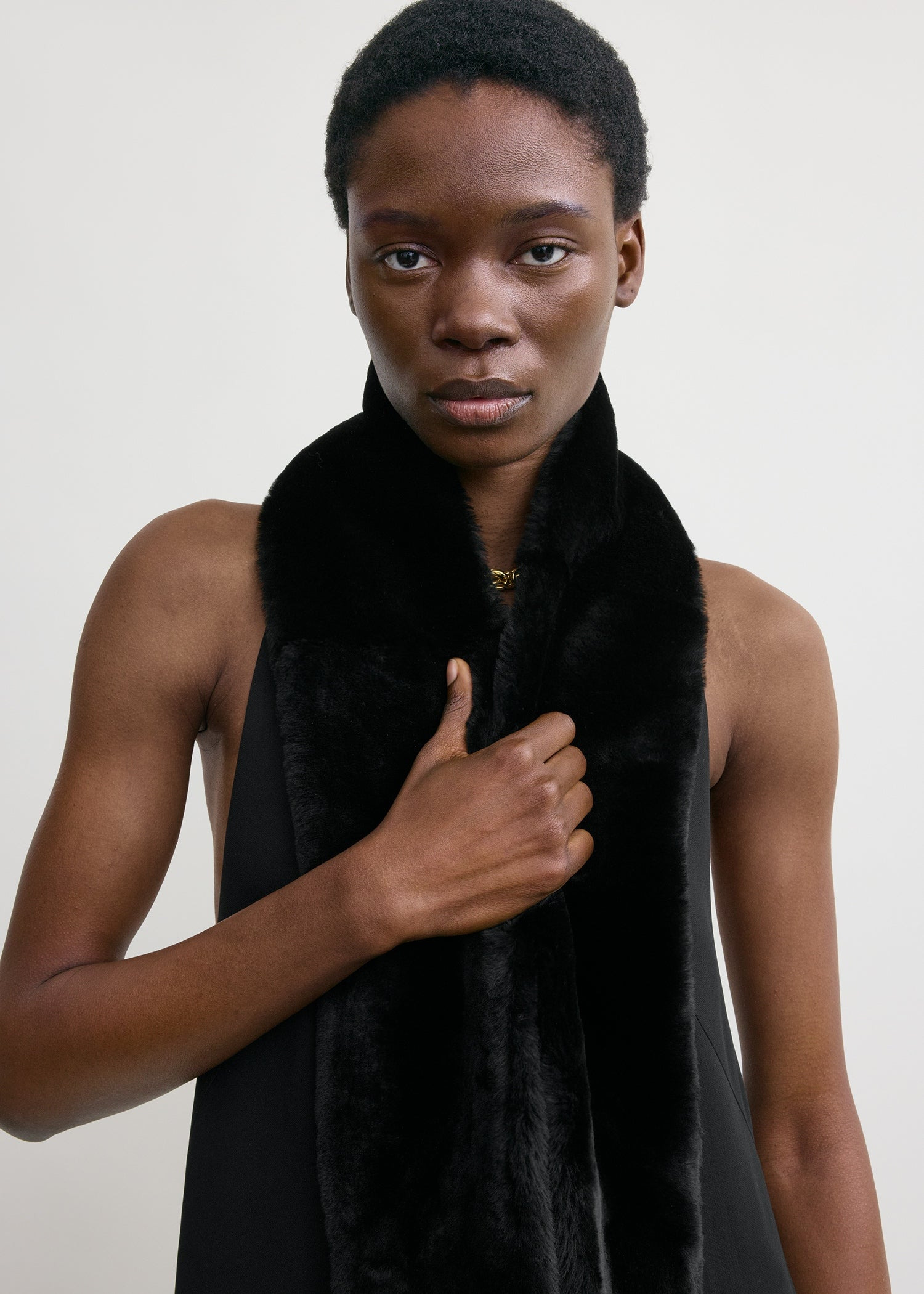Shearling tuxedo scarf black - 3