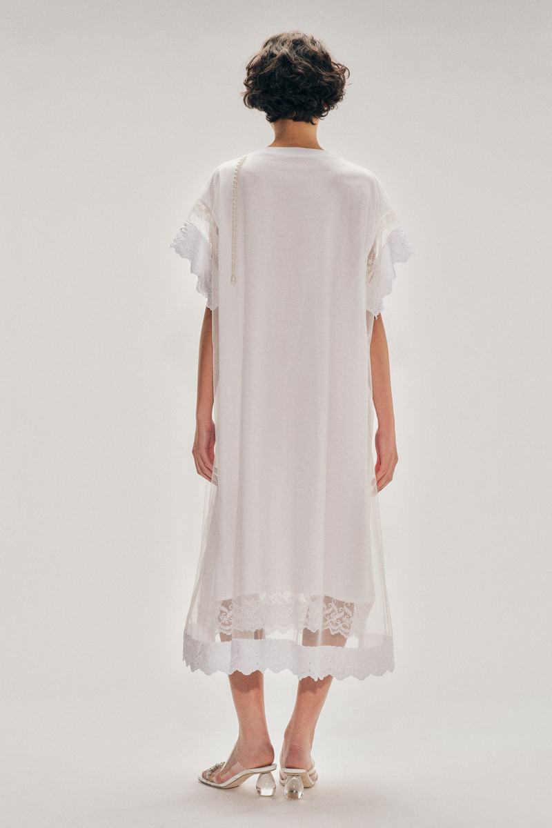 Beaded Layered Liquid Lace Trim Smock Dress 3