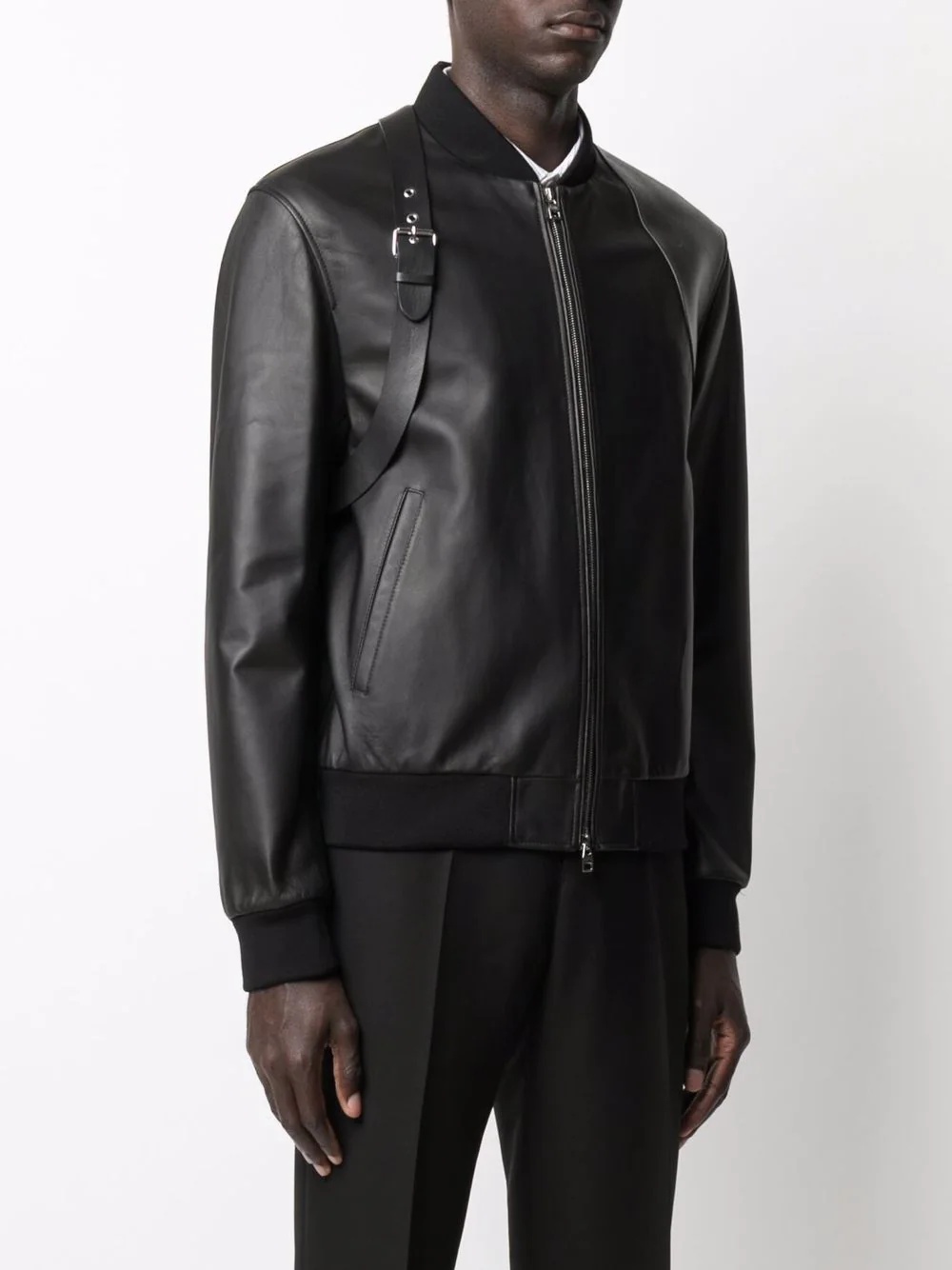 harness leather bomber jacket - 3