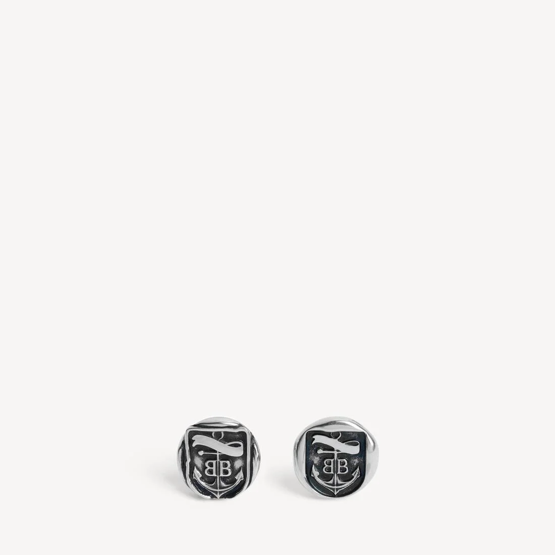 Men's Anchor Crest Stud Earrings in Antique Silver - 1