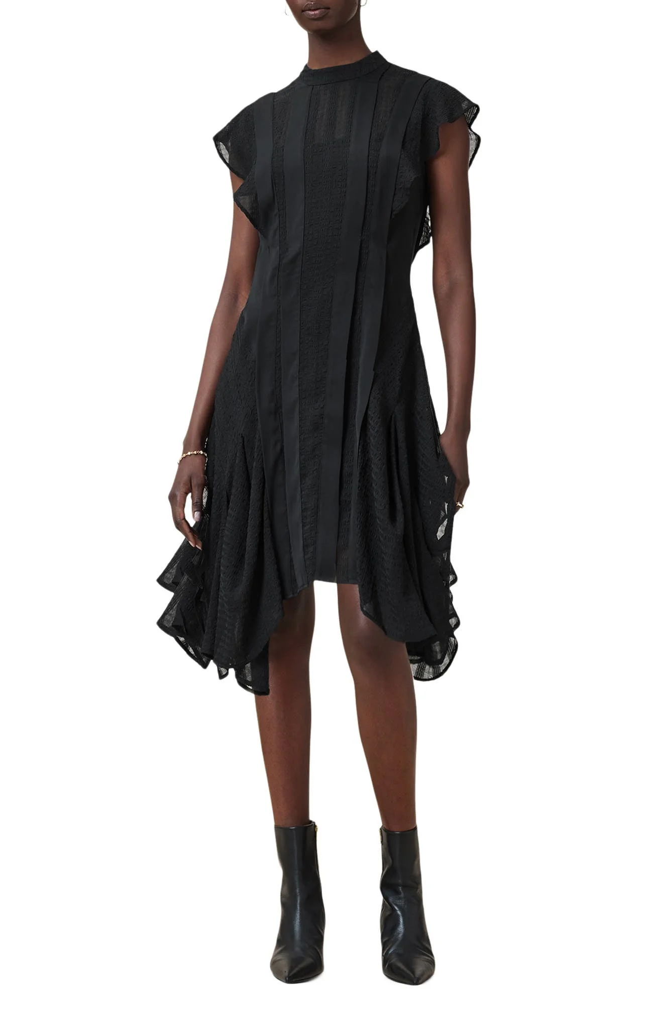 AllSaints Fleur Texture Dress in Black at Nordstrom - 1