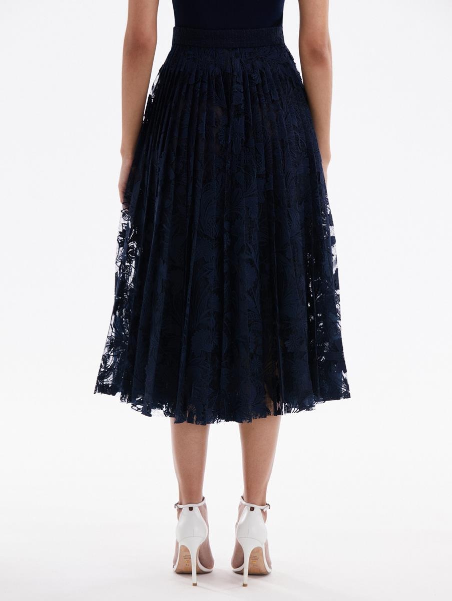 MARBLED CARNATION GUIPURE PLEATED SKIRT - 2