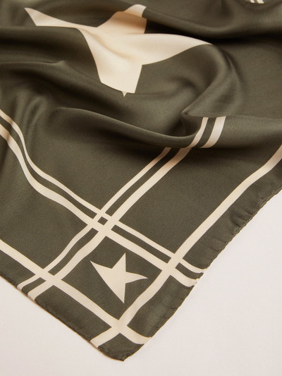 Golden Goose Moss green scarf with contrasting white stripes and stars outlook