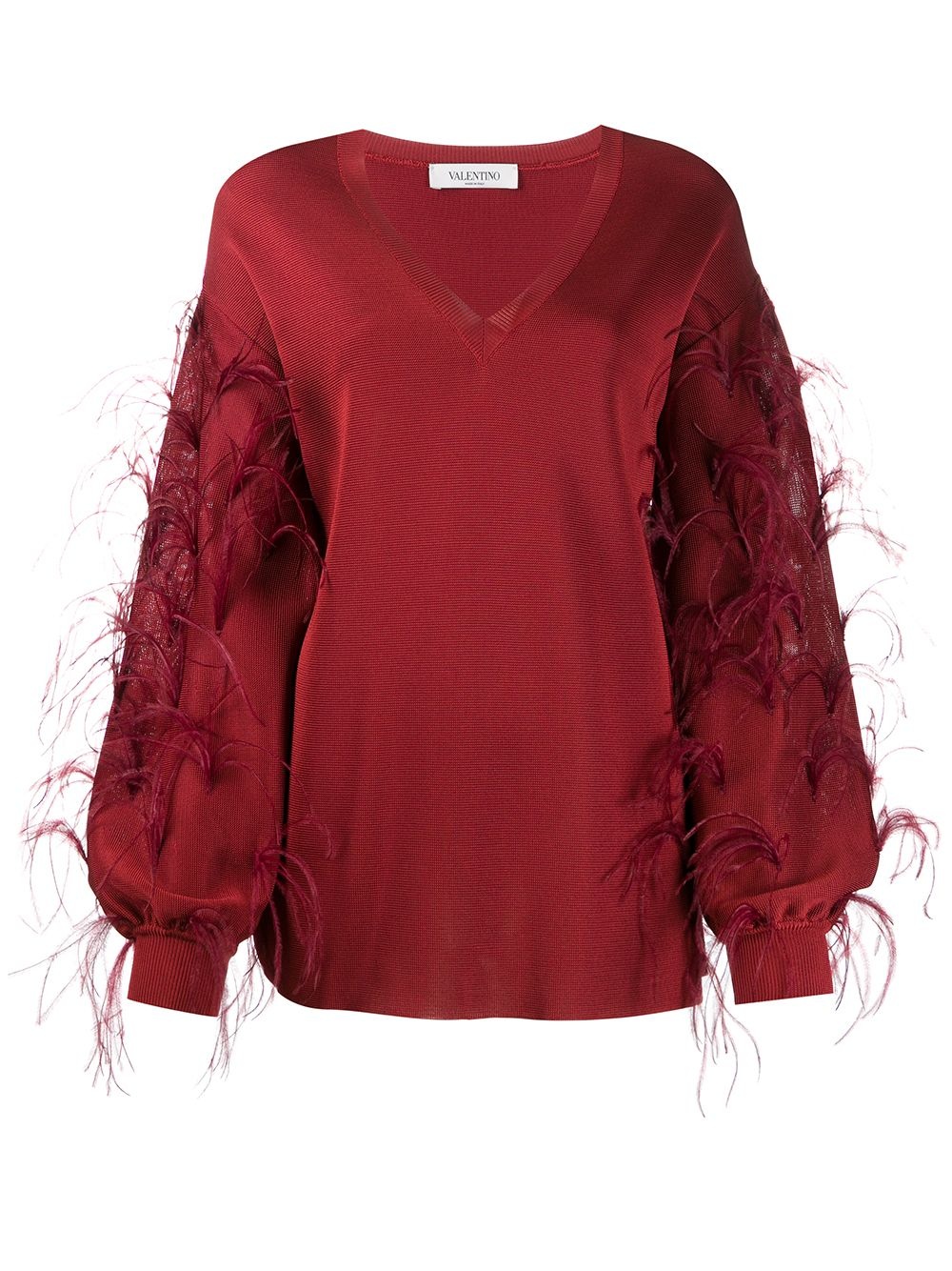 ostrich feather embellished V-neck jumper - 1