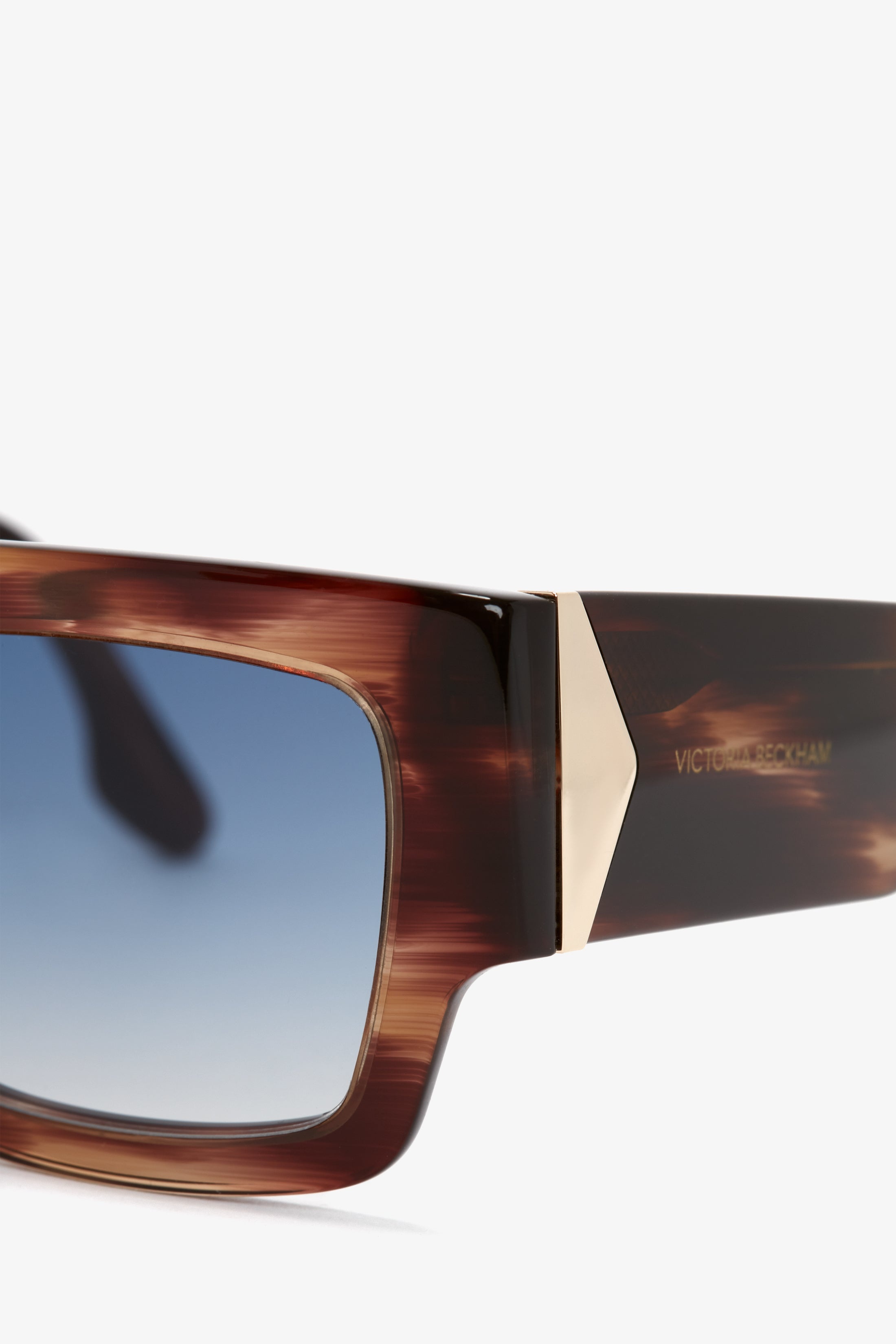 V Plaque Frame Sunglasses In Dark Brown Horn - 3