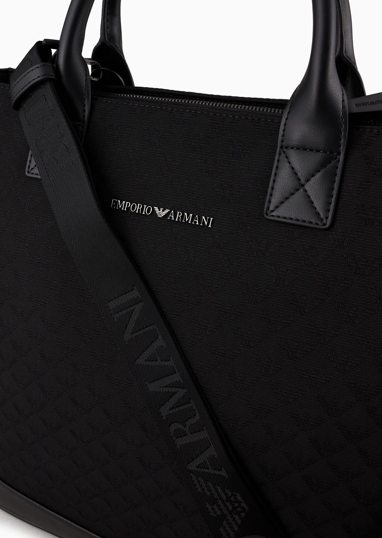 Nylon tote bag with all-over jacquard eagle - 5