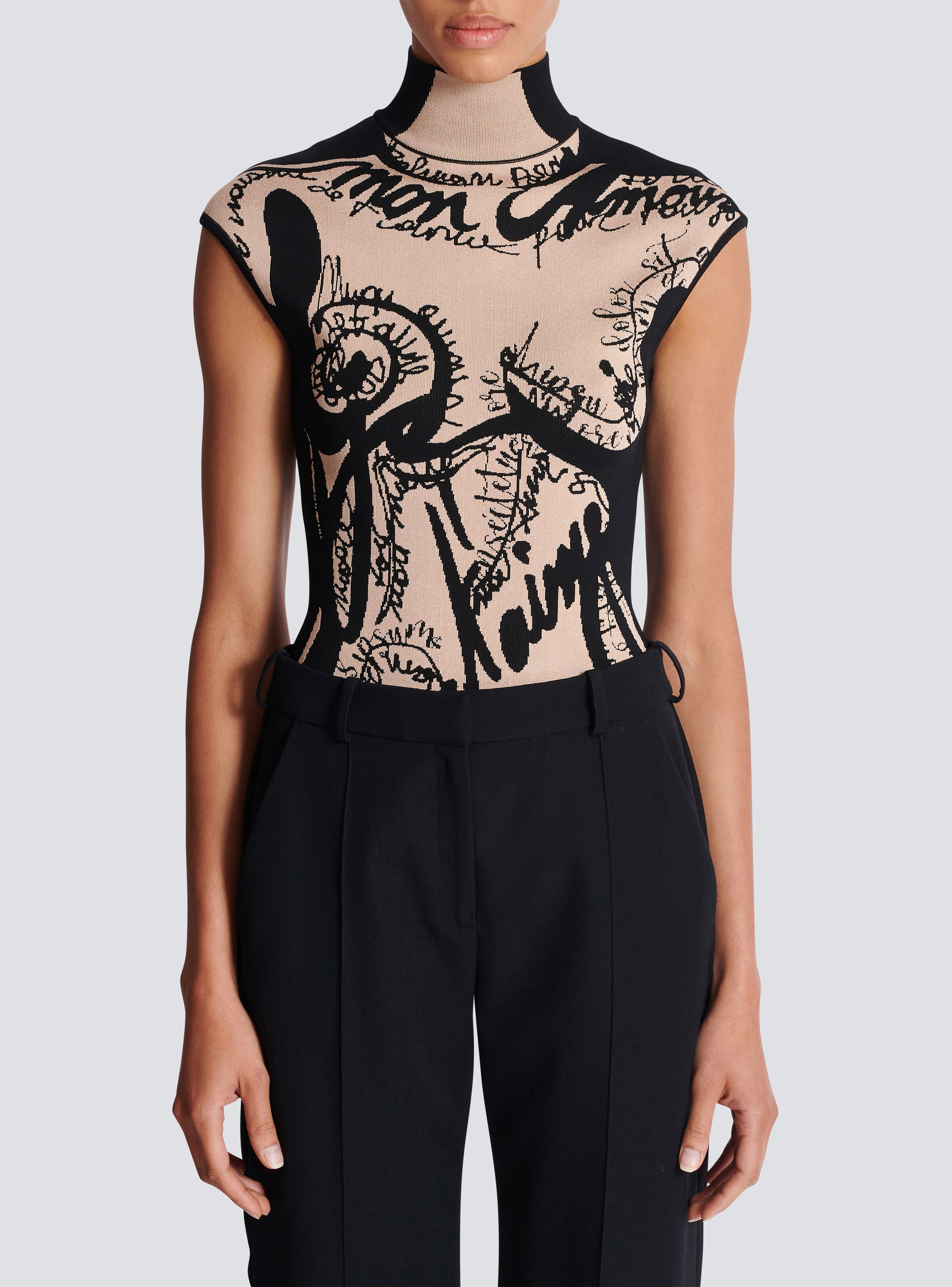 Jacquard knit bodysuit with torso motif - 5