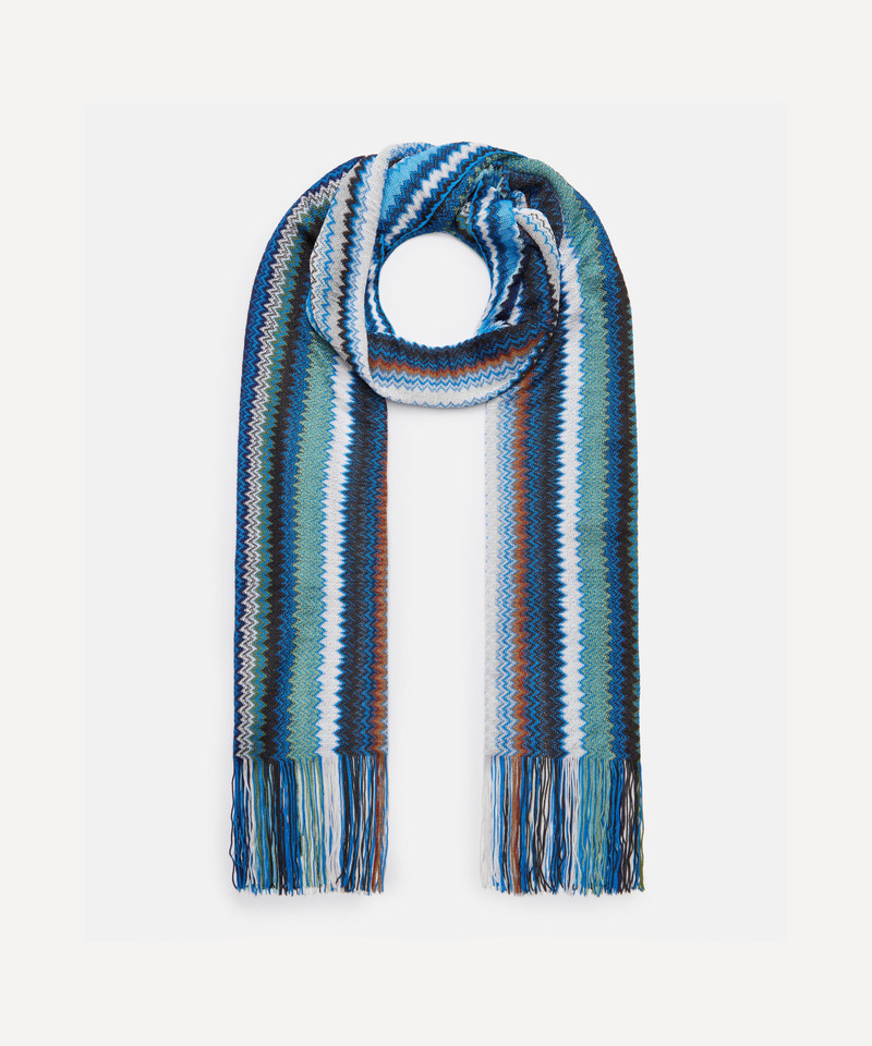 Fringed Zig-Zag Blue Scarf 1