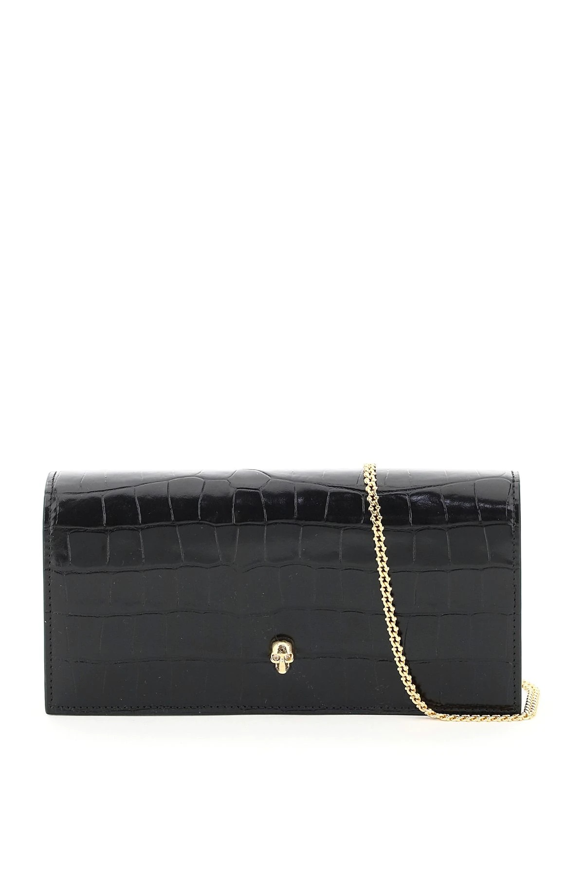 CROCO-EMBOSSED LEATHER MINI SKULL CLUTCH - 1