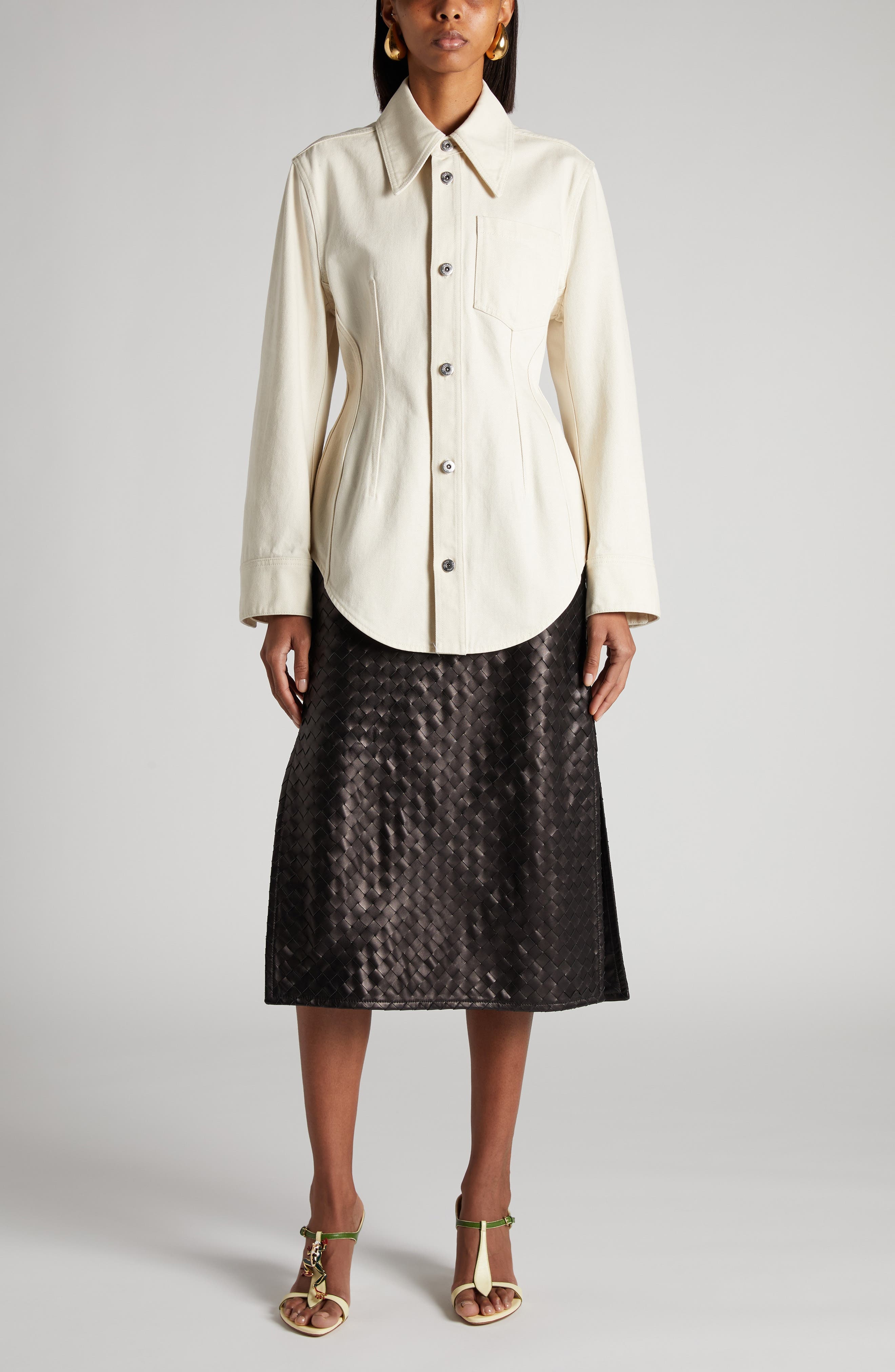 Bottega Veneta Cotton Denim Button-Up Shirt in Pale Meringue at Nordstrom - 2