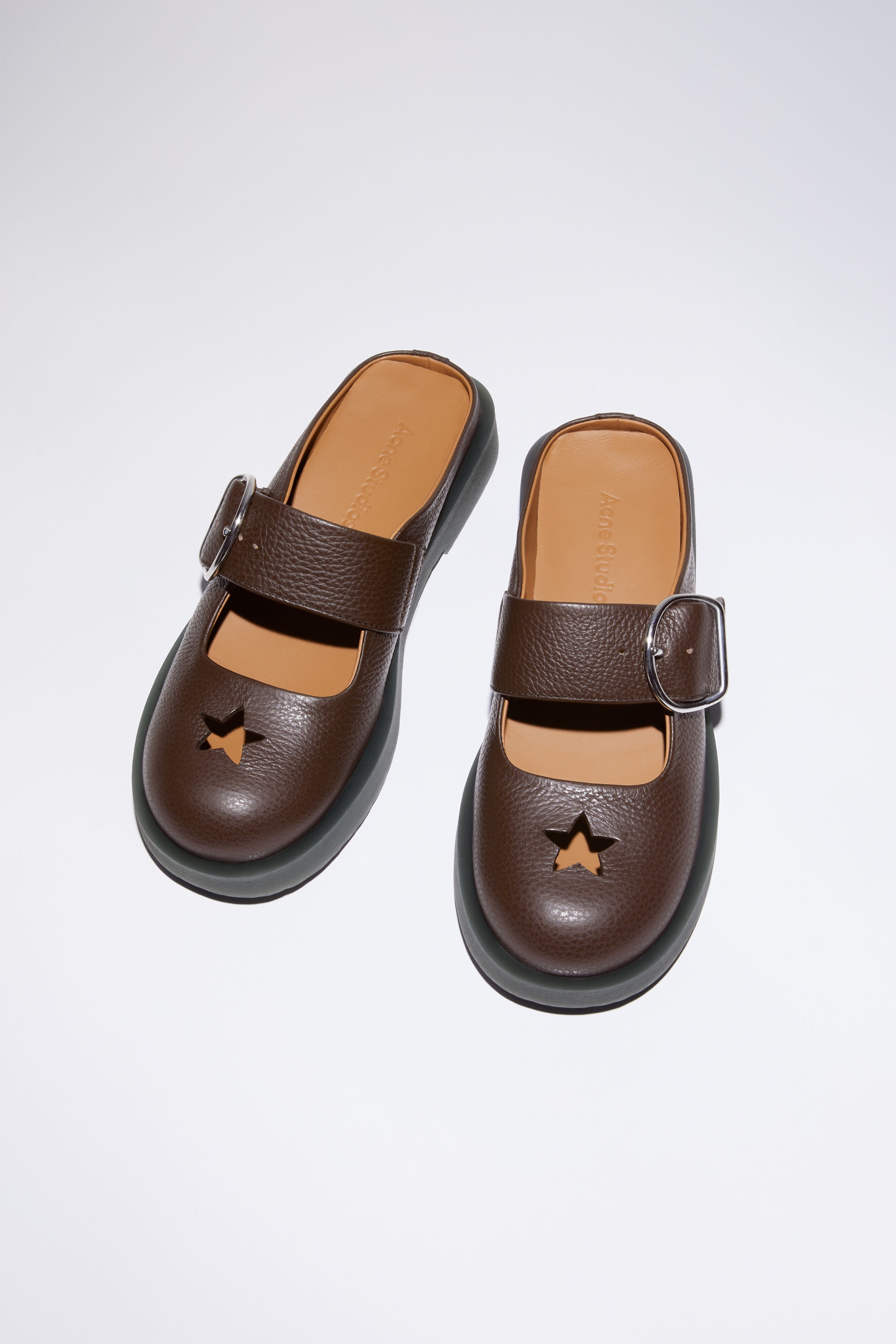 Leather mary jane mules - Brown/black - 3