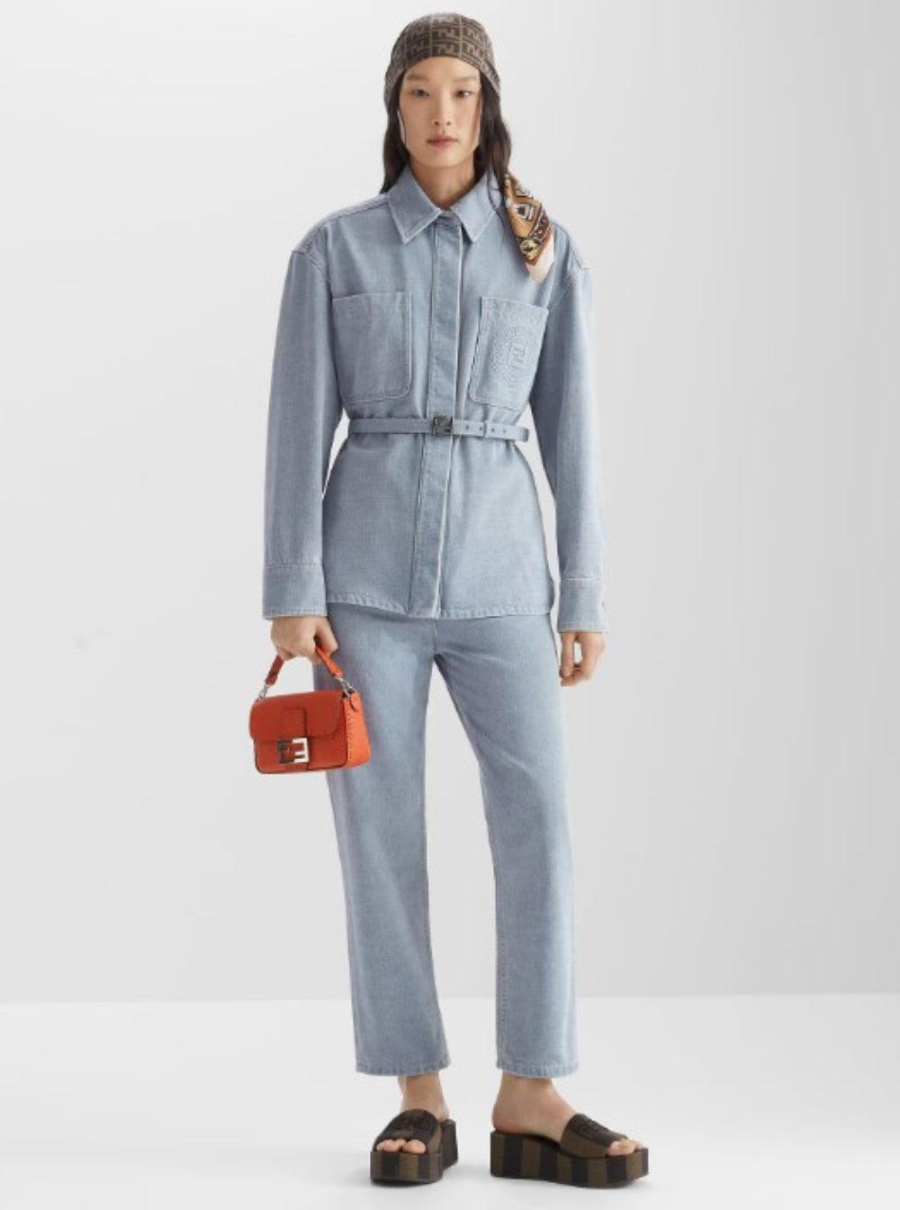 Fendi Women 'Go To' Blue Jacket With Belt With Ff Buckle And Logo Patch On The Front In Denim Woman - 4