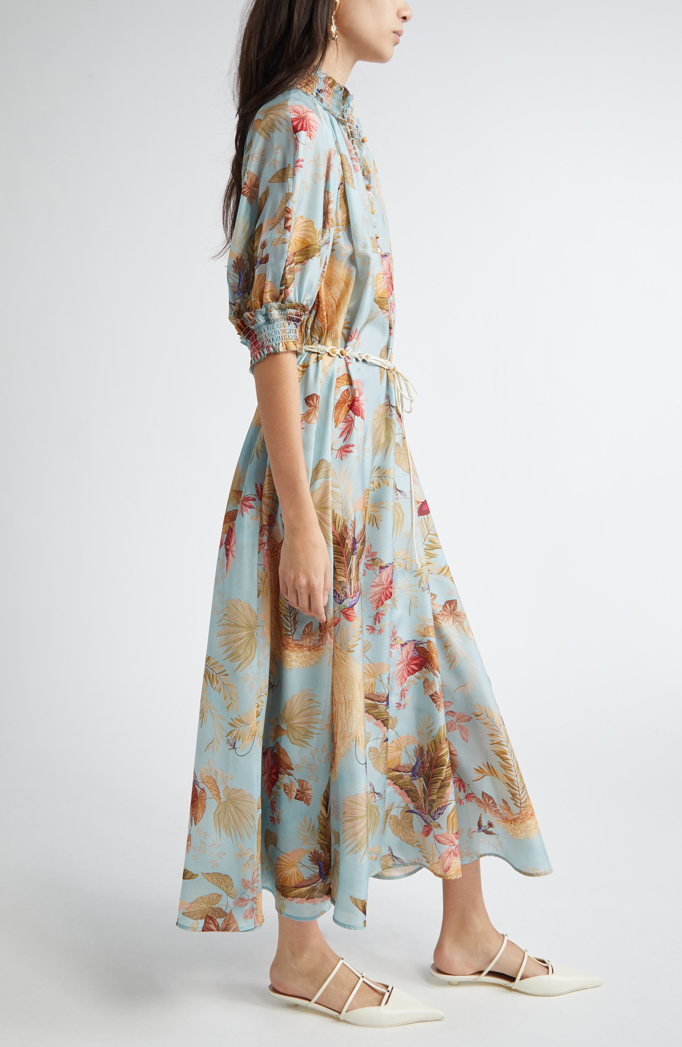 Zimmermann Ascension Print Silk Belted Dress in Aqua Palm Floral at Nordstrom - 3