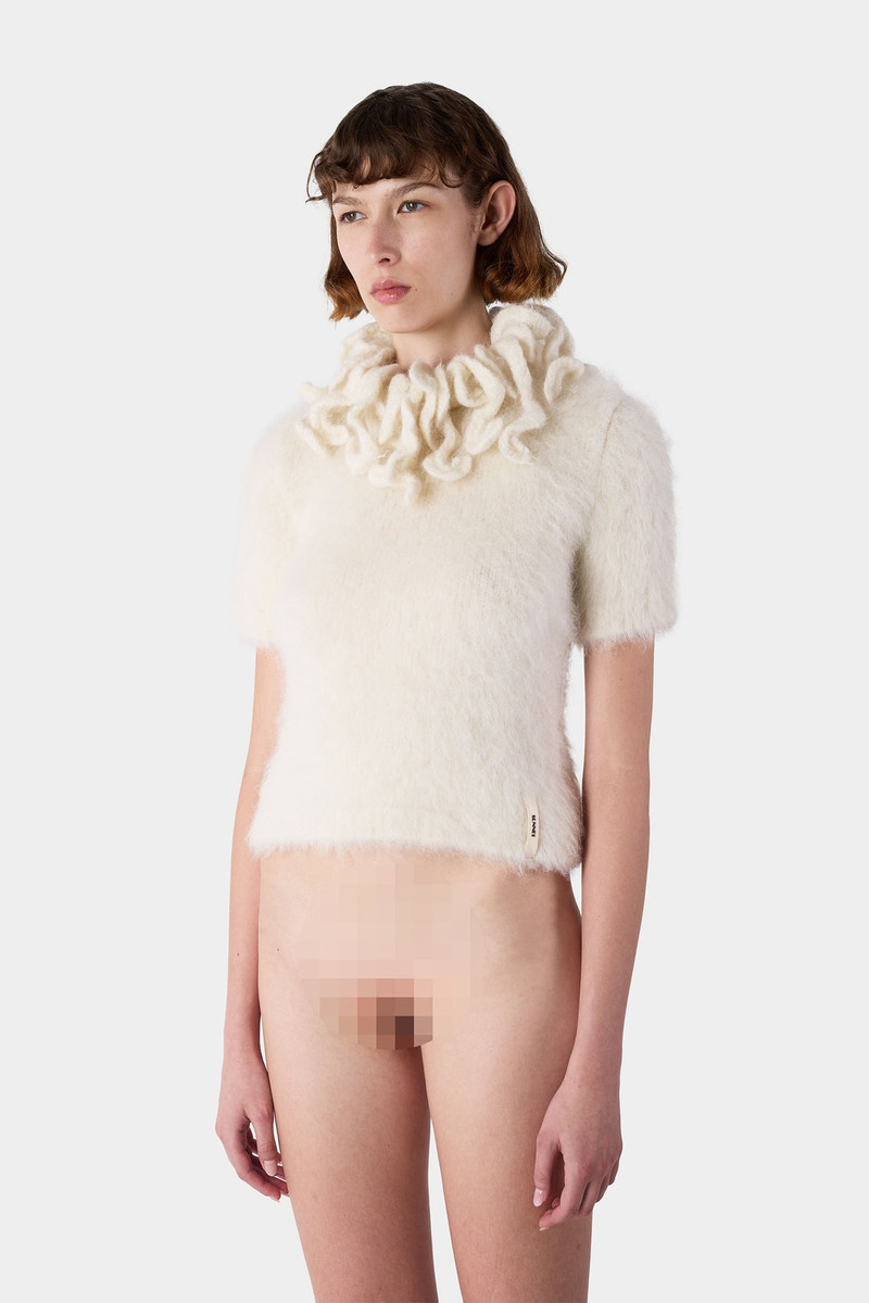 HAIRY KNIT SHORTSLEEVE TOP / off white 1