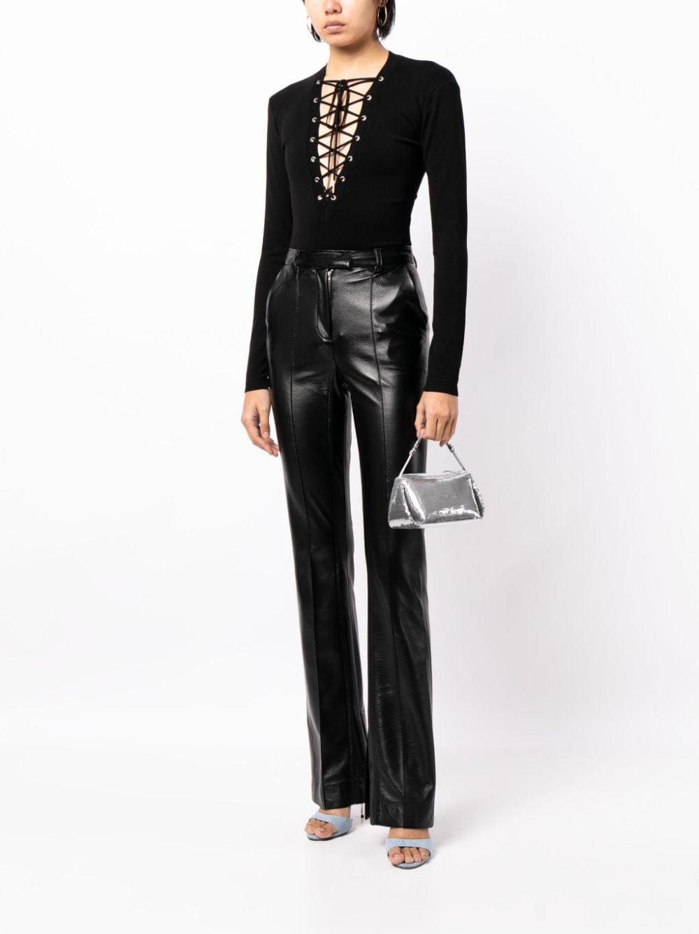 plunge lace-up bodysuit - 2