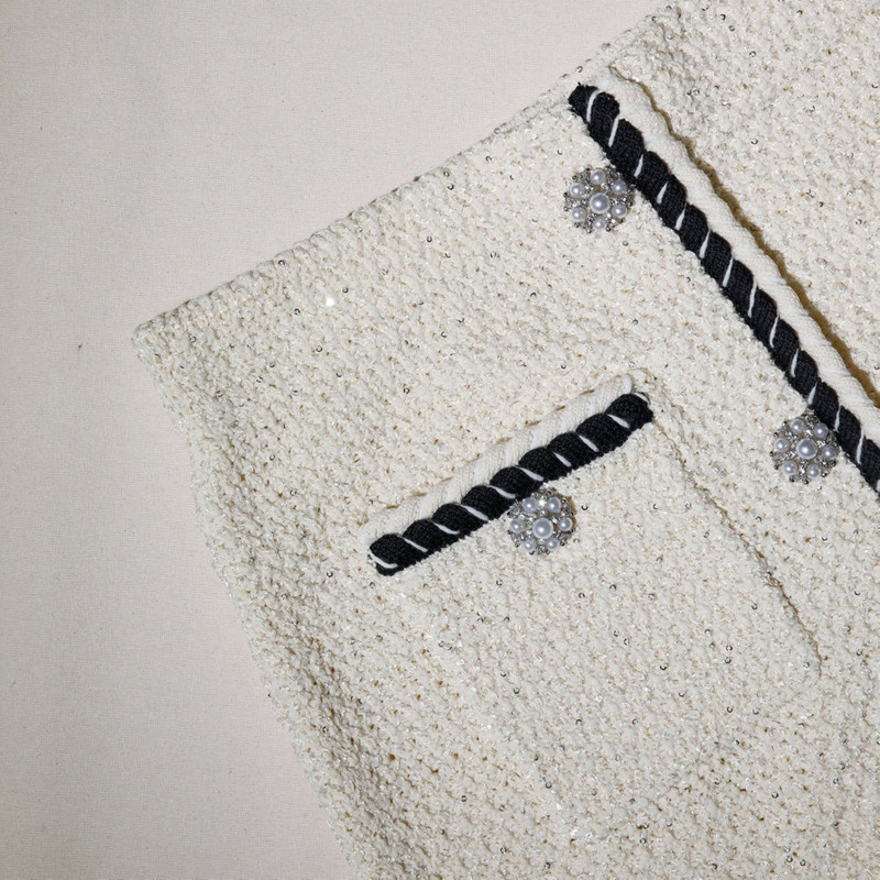 Cream Sequin Knitted Mini Skirt 4