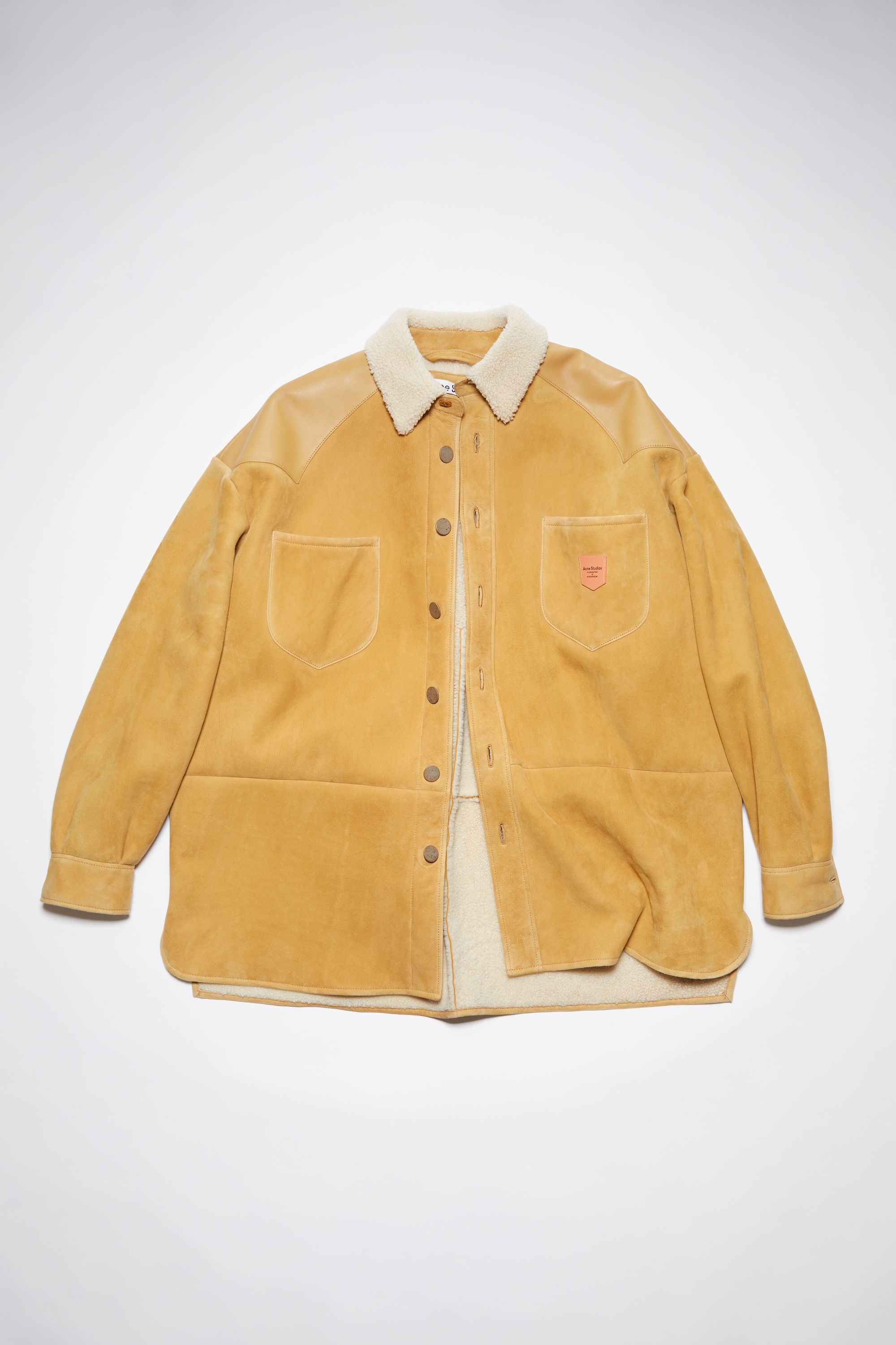 Leather suede shearling overshirt - Straw yellow - 7