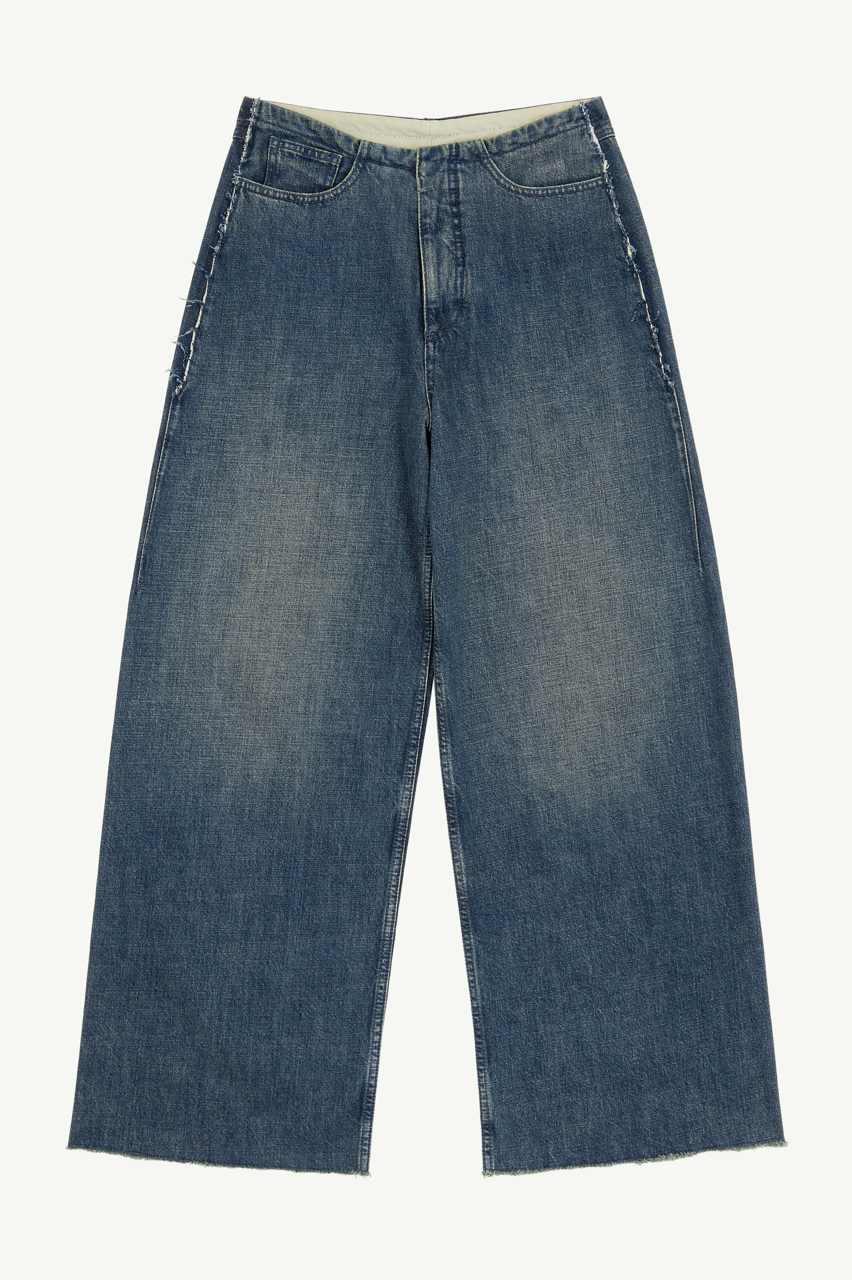 Wide Leg Blue Denim 5 Pocket Trousers - 1