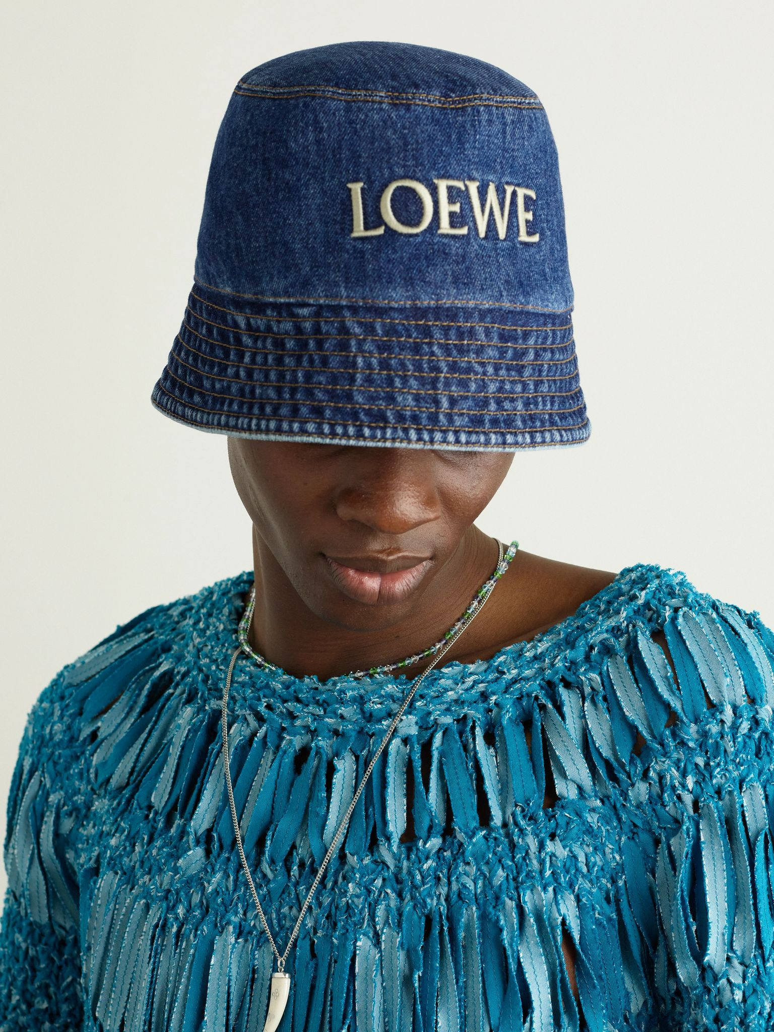 + Paula's Ibiza Logo-Embroidered Denim Bucket Hat Blue - 2