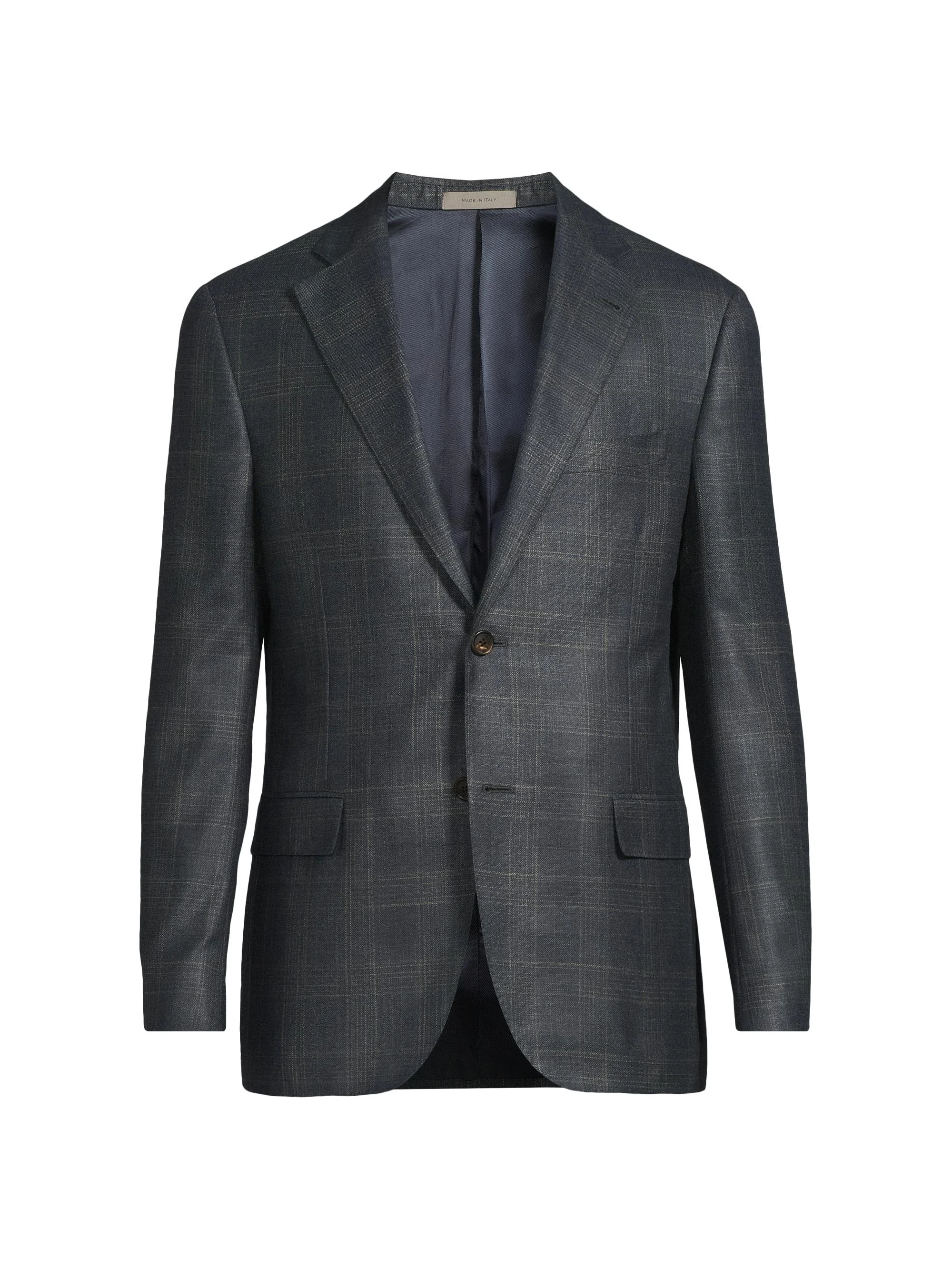 Men's Plaid Silk-Cashmere Sport Coat - Navy Natural - 1