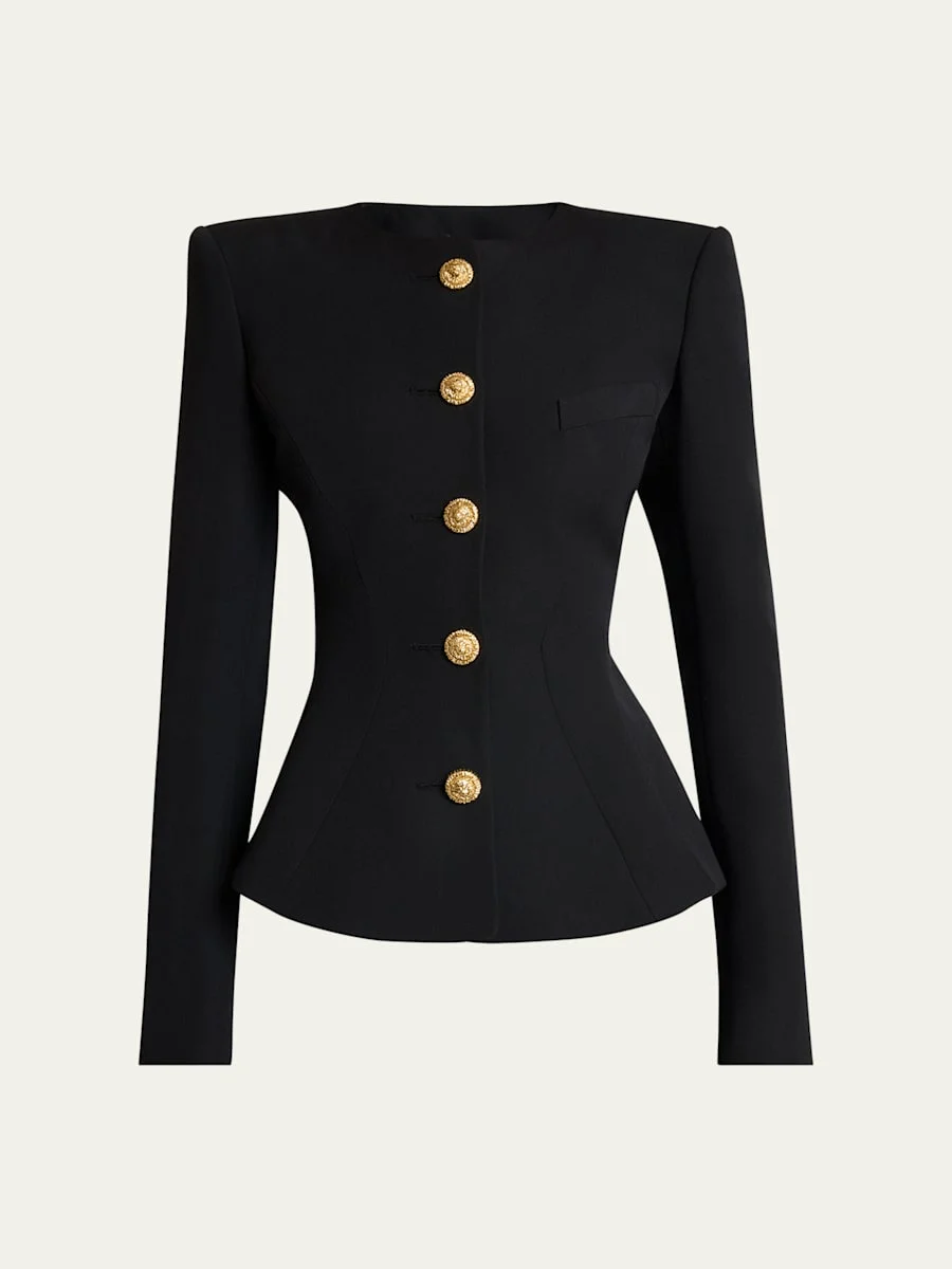 Single-Breasted Grain De Poudre Basque Jacket - 1