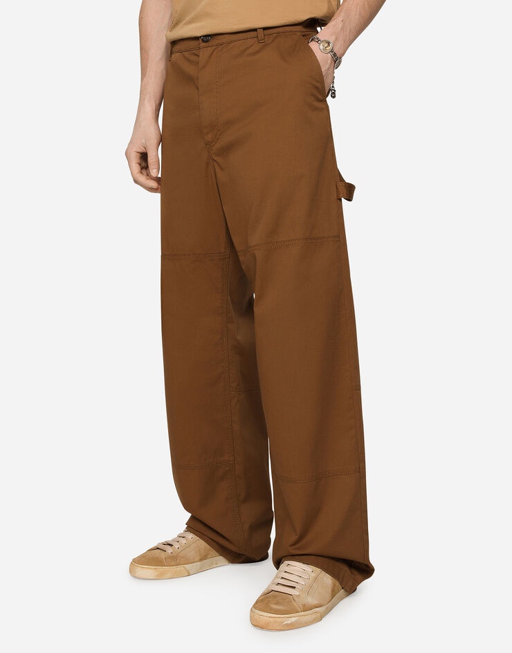 Stretch cotton worker pants with brand plate - 4