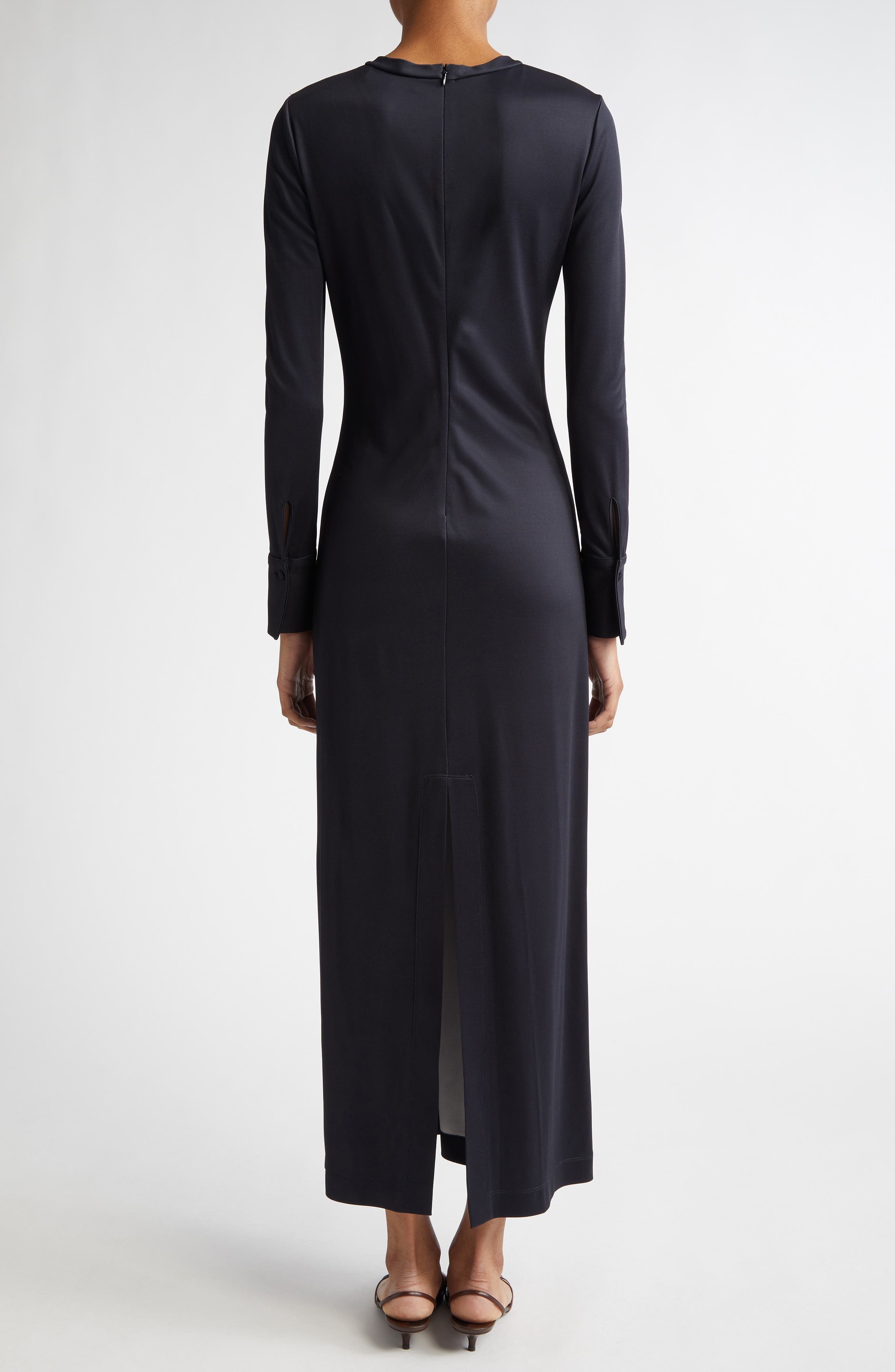 Oscar de la Renta Orchid Print Long Sleeve Jersey Dress in Dark Navy Multi at Nordstrom - 2
