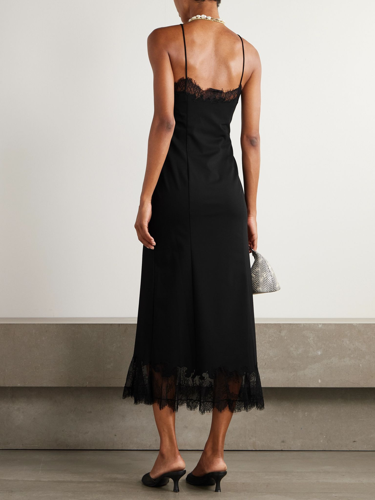 Nadia lace-trimmed satin midi dress Black - 3