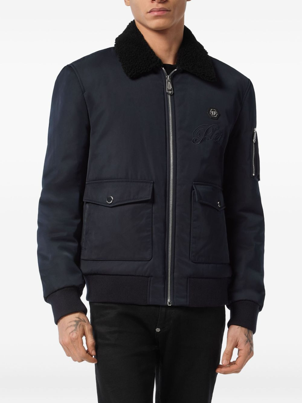shearling-collar bomber jacket - 3