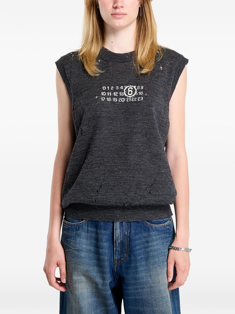MM6 Maison Margiela Numeric-logo distressed knitted vest outlook