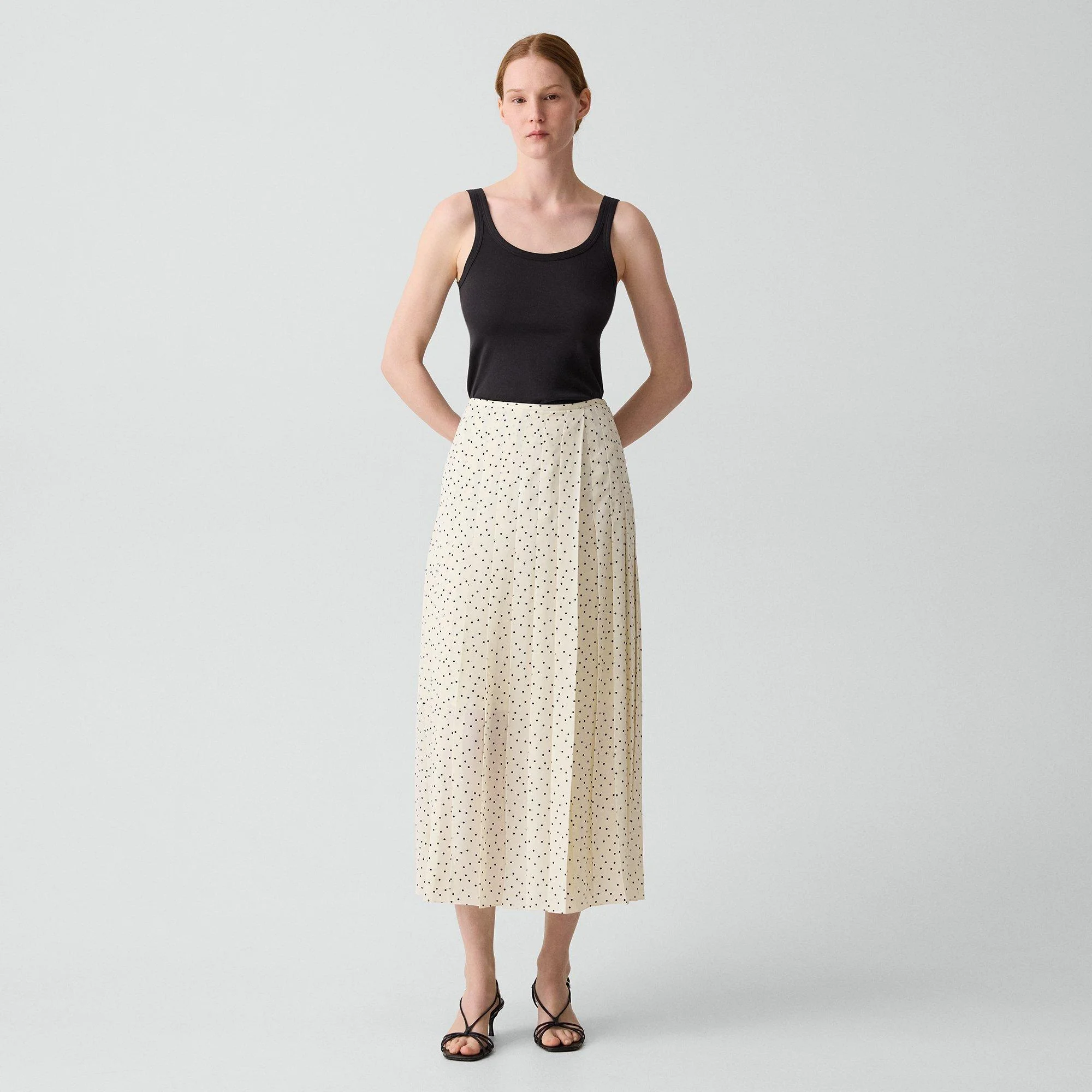 Pleated Wrap Skirt in Polka Dot Georgette - 1