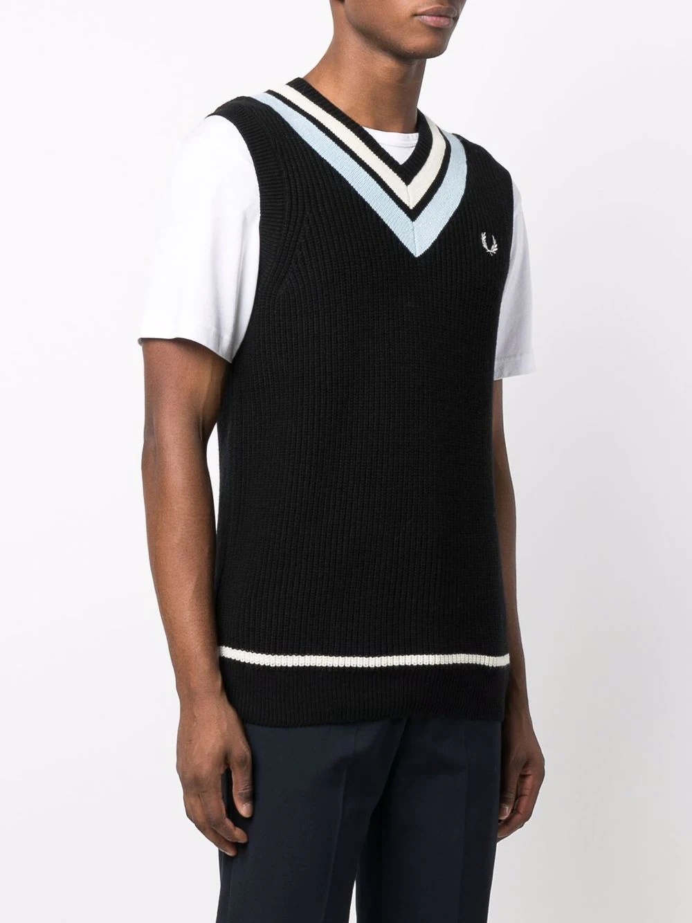 stripw-trim knitted vest - 3