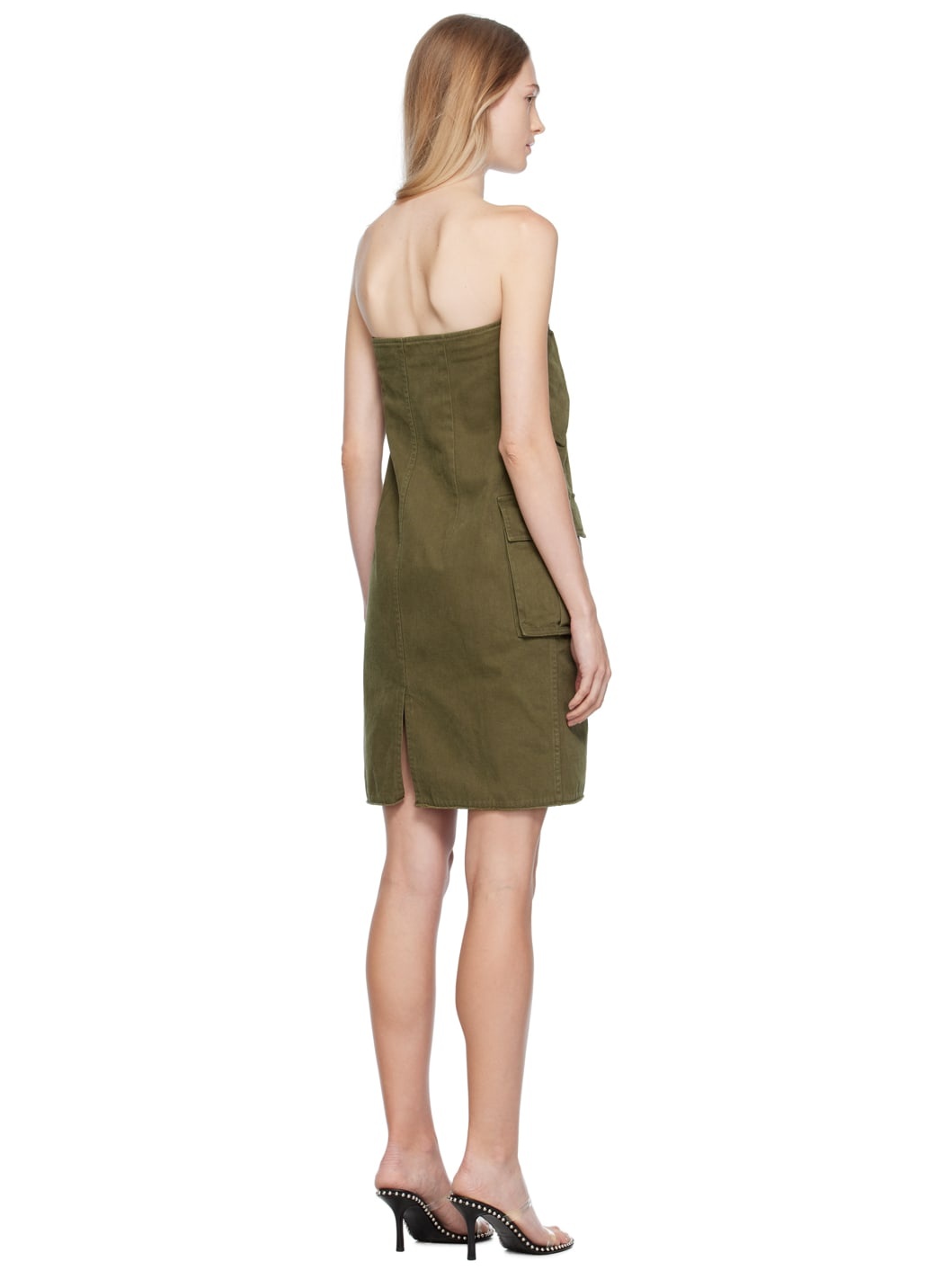 Khaki Cargo Denim Midi Skirt - 3