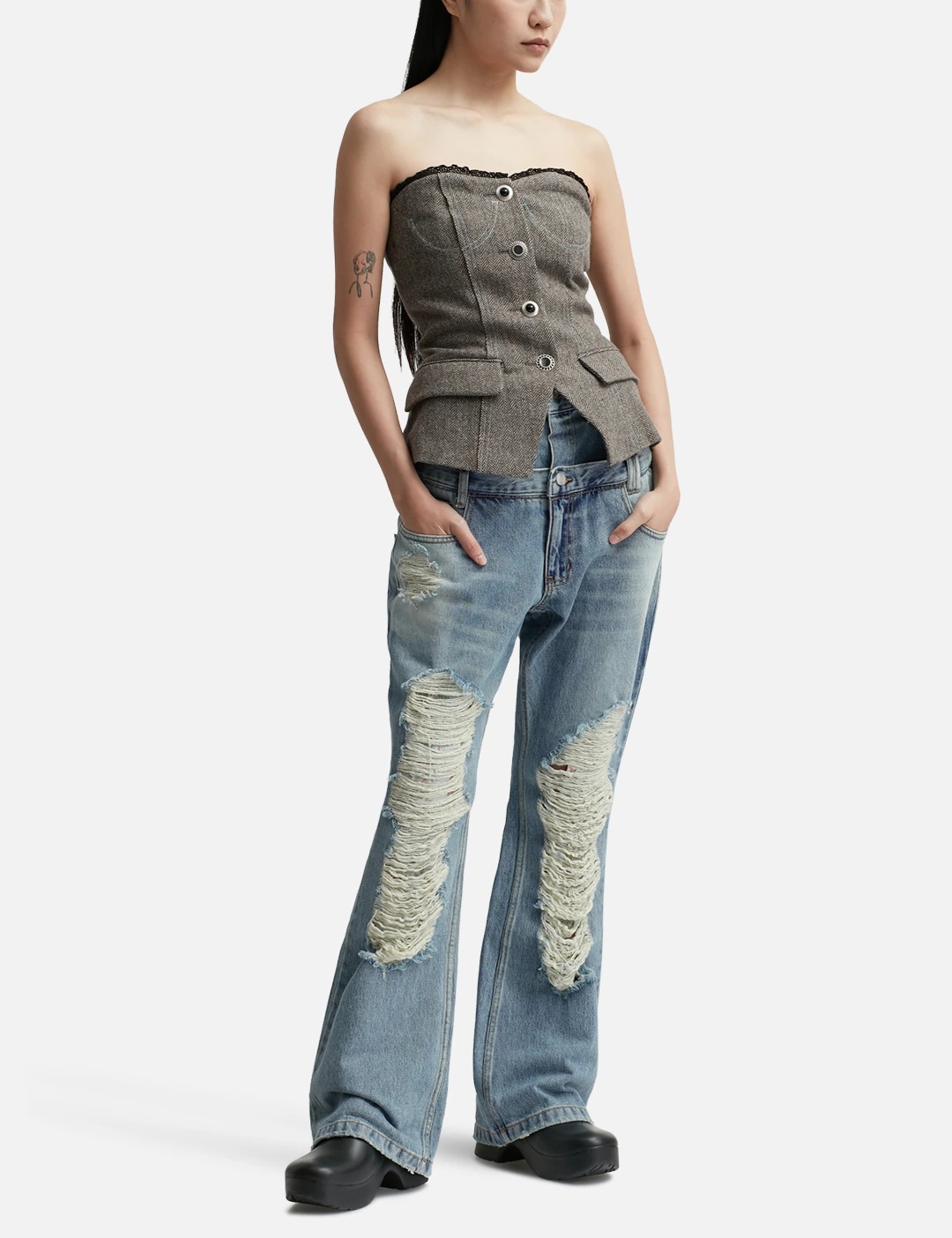 BERIA STRING DOUBLE WAIST JEANS - 4